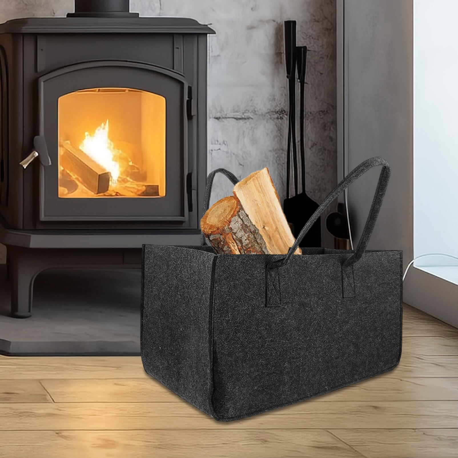 Portable Firewood Storage Pouch - Durable Felt Firewood Bag Log Carrier - Easy to Fold & Carry - Perfect for Camping, Fireplace & Outdoor Adventures