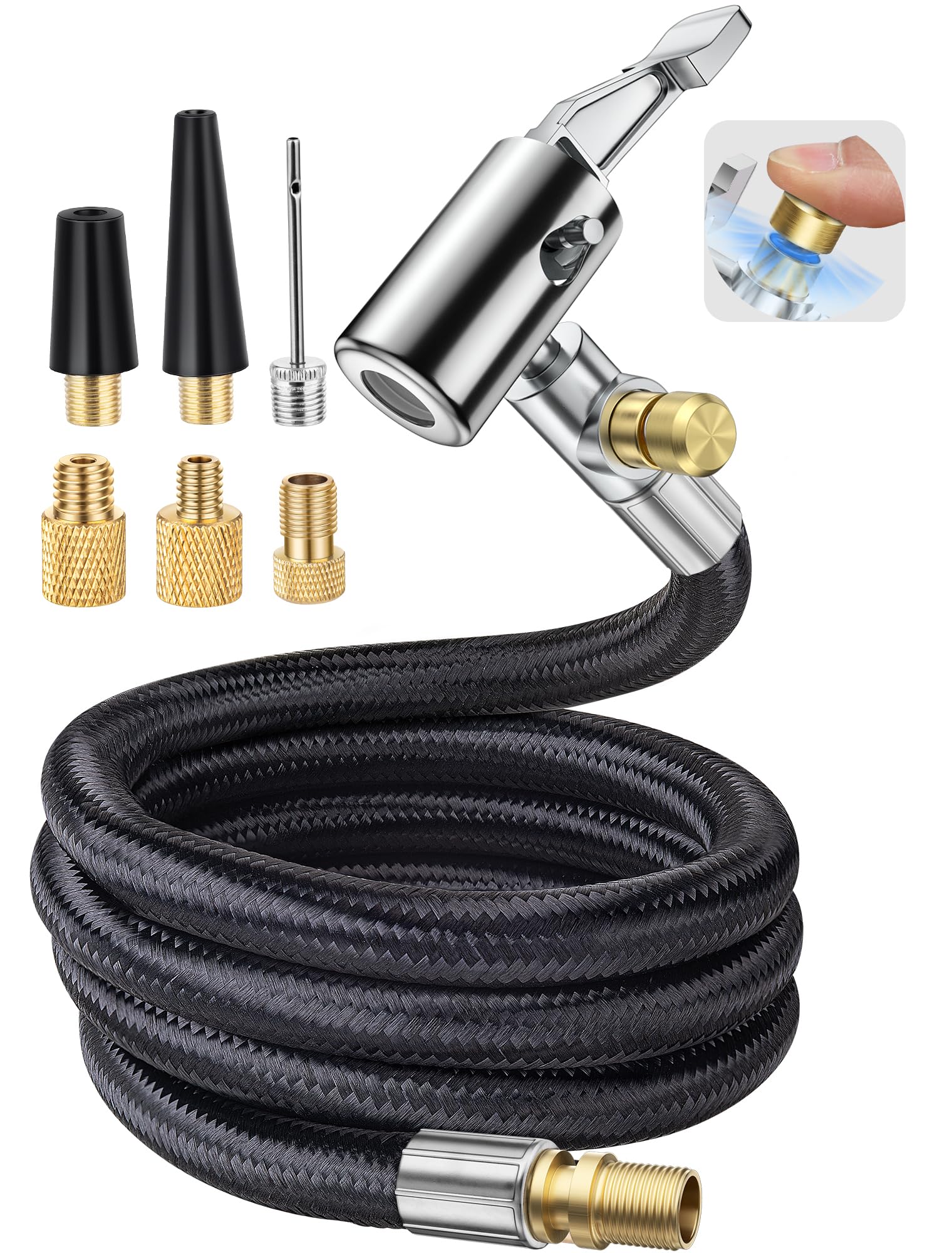 LUMITECO 33'' Air Release Extension Hose 7-Pack - Tire Inflator Replacement Hose with Presta Valve Adapter & Ball Pump Needle Kit - Bike Pump Accessories for Portable Air Compressor - Perfect for Bicycle, Motorcycle, and Car Tire Inflation