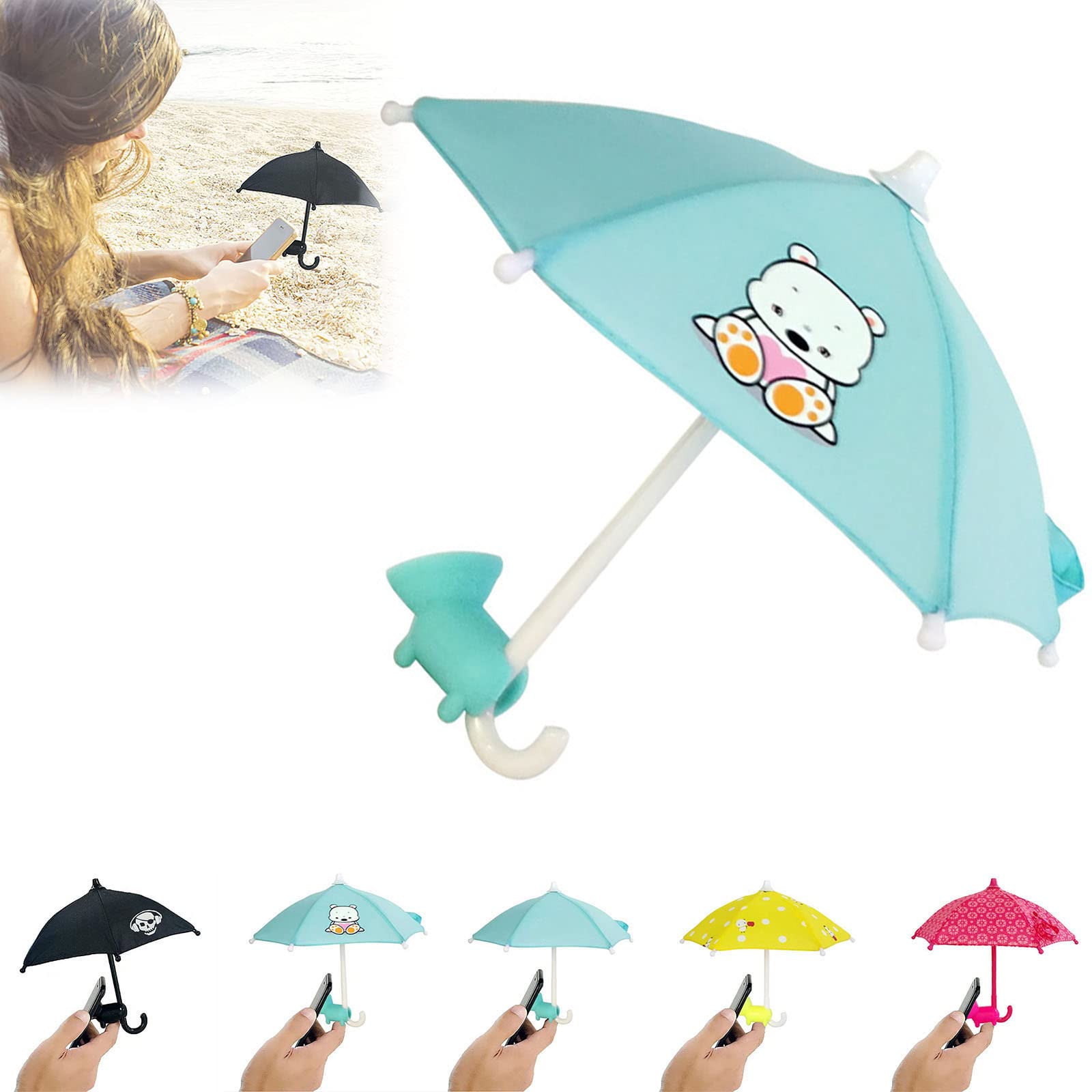 Universal Adjustable Phone Stand with Umbrella - Sun Shade Cover & Anti-Glare Shield for Smartphones, Suction Cup Mount Holder for Outdoor Beach, Pool, and Travel Use