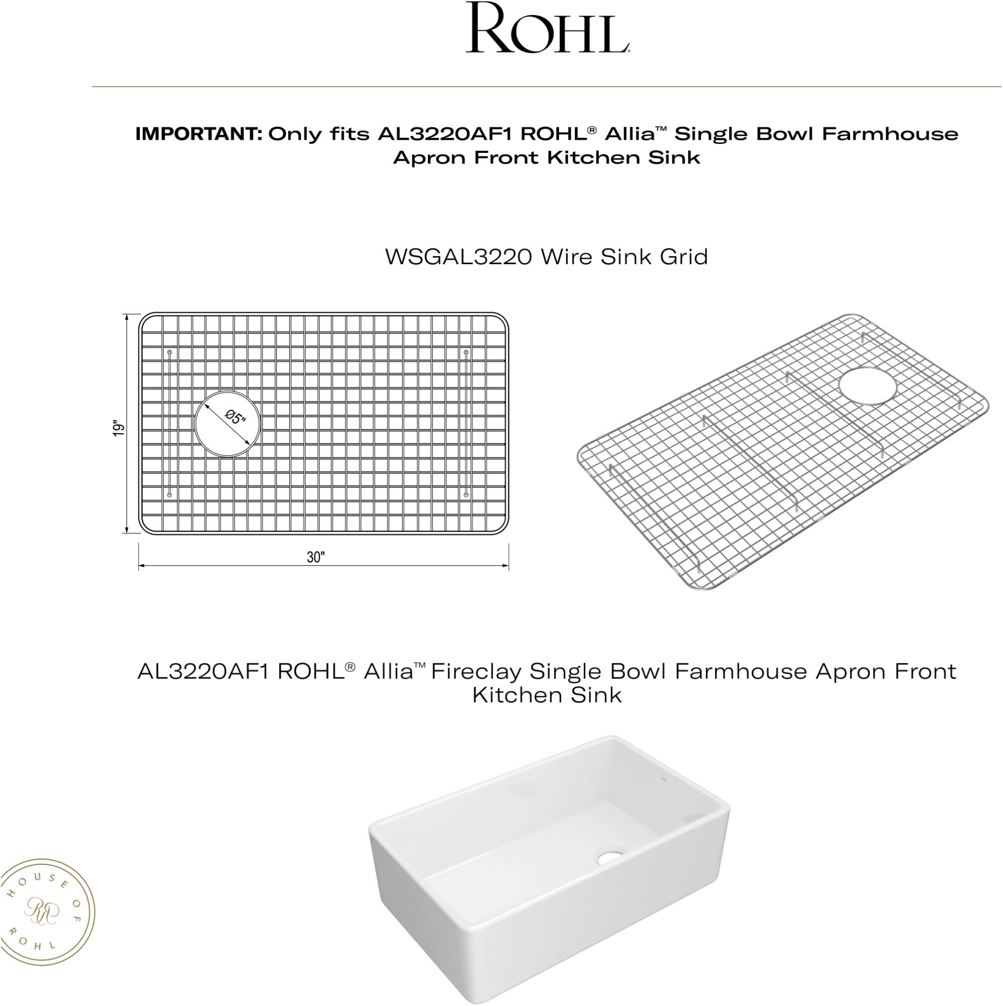 ROHL AL3220AF Biscuit Kitchen Sink Wire Grid - Durable Stainless Steel Sink Protector for Dishwashing & Food Prep - Perfect for Modern Kitchens & Restaurant Use