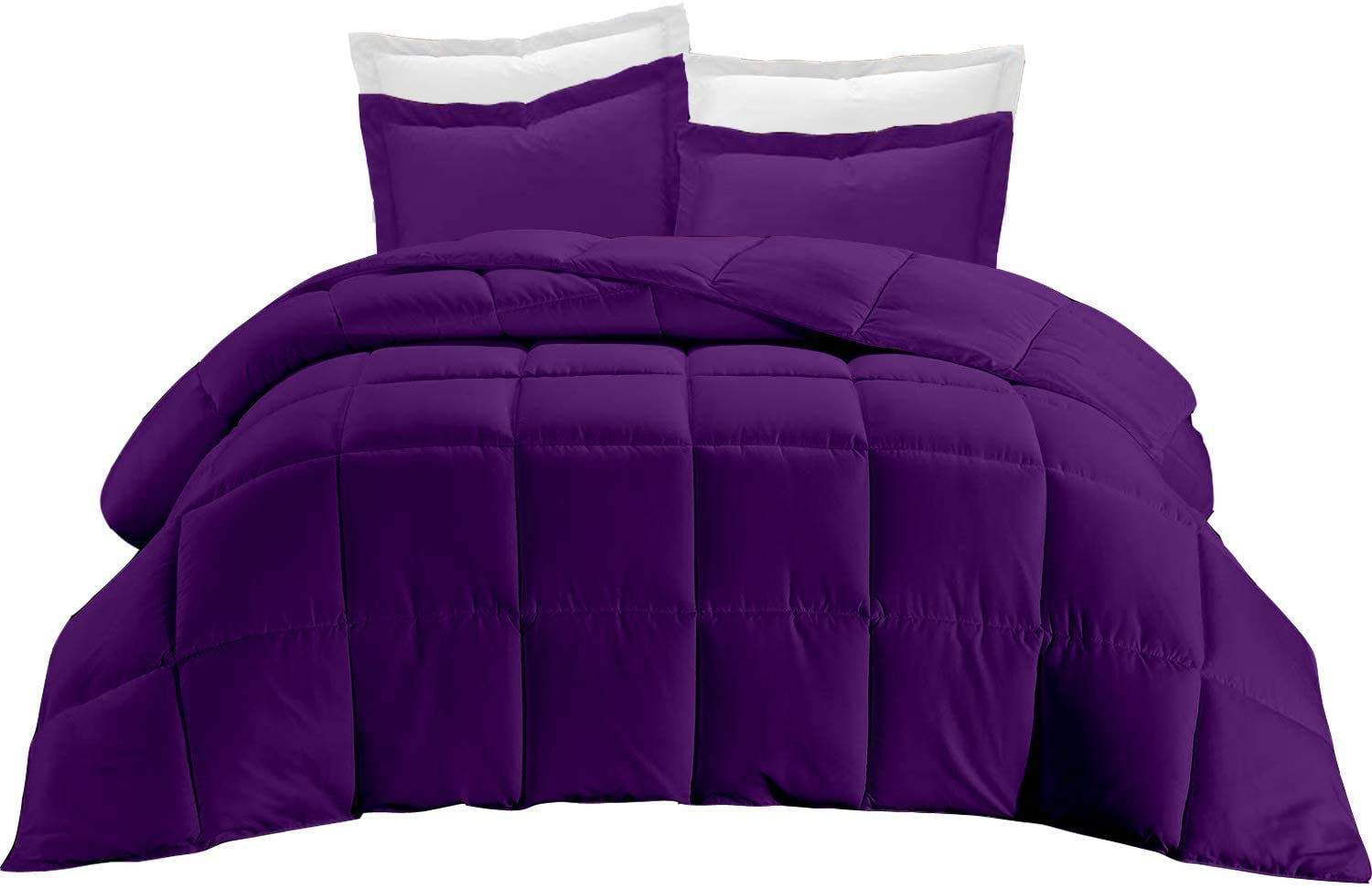 Premium 3-Piece Comforter Set - Ultra Soft Down Alternative Bedding with 2 Pillow Shams | All-Season Quilted Duvet Insert | Machine Washable Full/Queen Size in Purple | Perfect for Master Bedroom, Guest Room & Dorm Decor