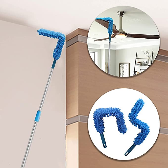 Foldable Microfiber Mop with Steel Handle - Extendable Dusting Stick for Home, Kitchen, Car, Ceiling & Fan Cleaning - Lightweight & Flexible for Quick Dust Removal (Perfect for Hard-to-Reach Areas & Daily Cleaning)