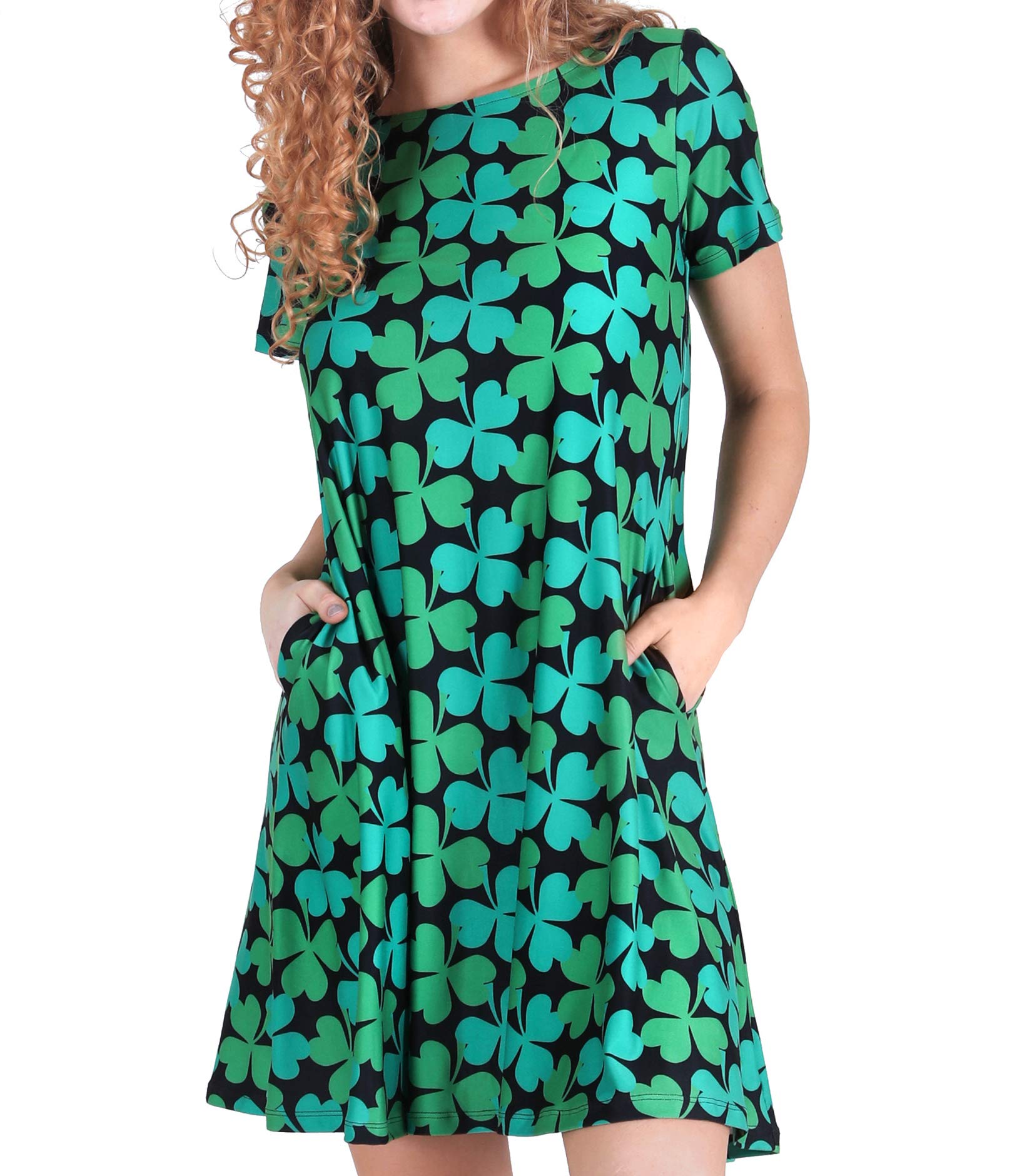ICONOFLASH Women's Casual Summer Dresses with Pockets - Short Sleeve Floral Print A-Line Sundress for Beach, Vacation & Daily Wear