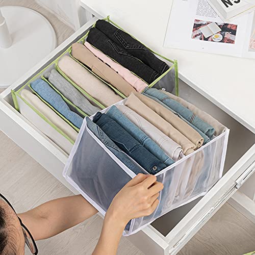 7-Grid Washable & Foldable Wardrobe Organizer for Clothes, Jeans & Drawers - 2-Pack Nylon Clothing Storage Dividers (14.2