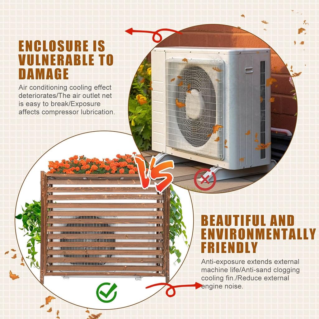Durable Solid Wood Air Conditioner Cover - Weatherproof Outdoor AC Unit Cover for Privacy & Protection - Perfect for Patio, Garden, and Backyard Use