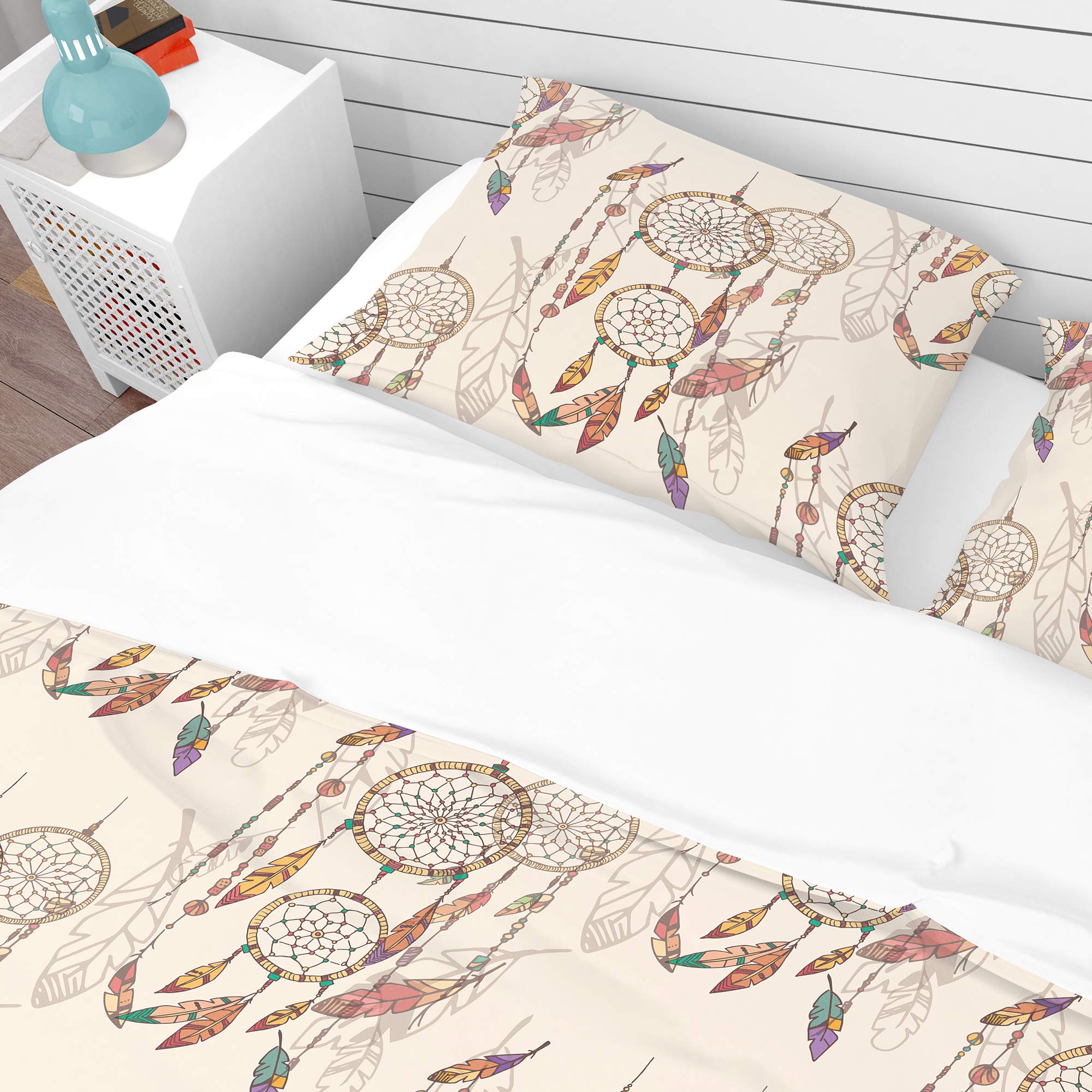 Bohemian Dream Catcher with Beads & Feathers Duvet Cover Set | Southwestern Style Bedding | Perfect for Boho Chic Bedrooms & Guest Rooms