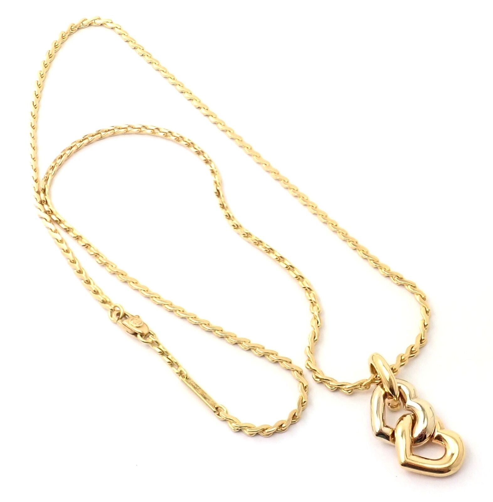 Authentic Cartier 18k Yellow & White Gold Double Heart Pendant Necklace with S Chain - Elegant Jewelry Gift for Women, Perfect for Anniversaries & Valentine's Day