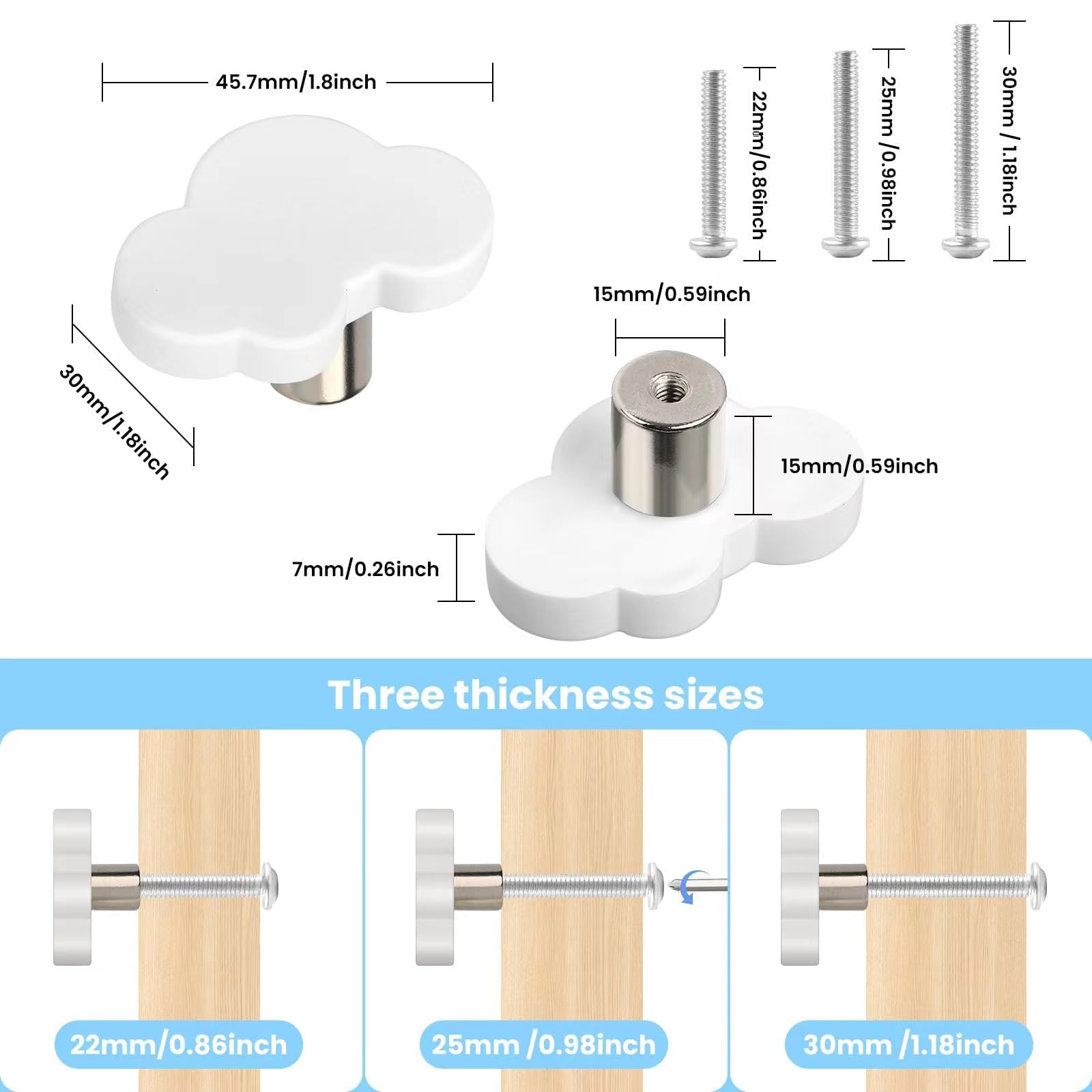 White Rubber Cabinet Knobs - Cloud Shape for Nursery & Closet