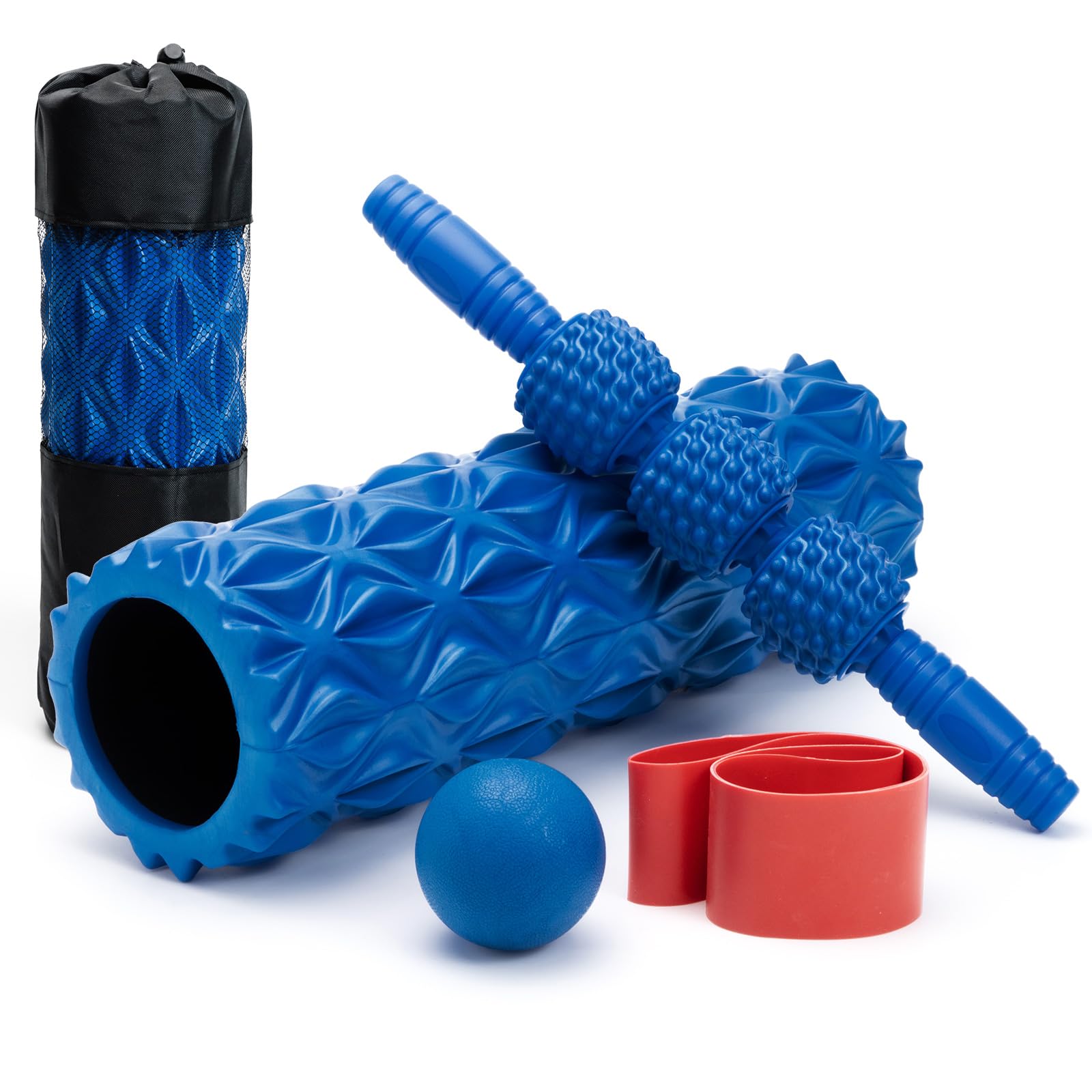 5 in 1 High Density Foam Roller Set with Muscle Roller Stick, Massage Ball, Resistance Bands - Deep Tissue Massage for Yoga, Pilates, Workout Recovery & Trigger Point Release - Perfect for Home Gym, Physical Therapy & Post-Workout Stretching