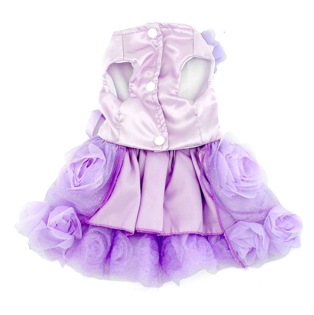 Small Dog Wedding Dress with Bowknot - Satin Rose Pearls Formal Pet Dress for Cats & Dogs - Birthday Party Costume in Purple Violet (Medium) | Perfect for Weddings, Birthday Parties & Special Occasions