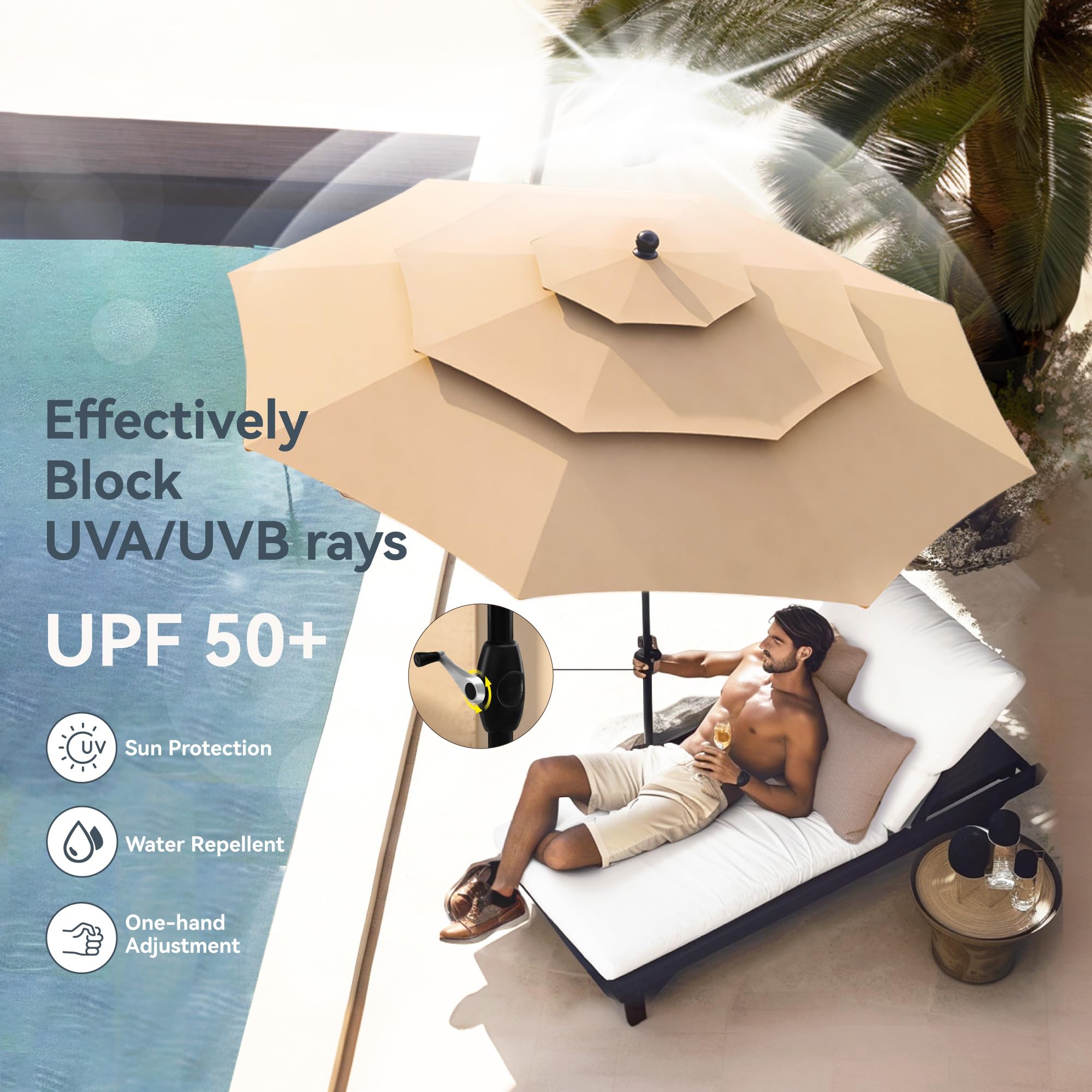 PHI VILLA 6-Piece All-Weather Outdoor Dining Set - Heavy Duty Square Patio Table with 4 XL Swivel Chairs & Thick Cushions - Includes Umbrella - Perfect for Backyard, Deck, Garden & Poolside Entertaining