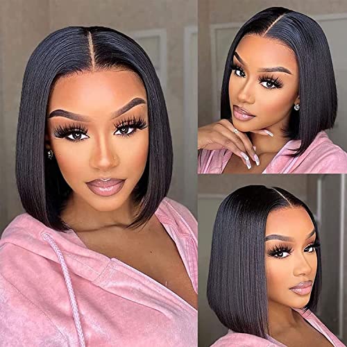 13x4 Lace Front Bob Wig 10 Inch 150% Density - Brazilian Virgin Human Hair Short Bob Wig for Black Women | Straight Natural Color Pre-Plucked with Baby Hair | Perfect for Daily Wear, Parties & Special Occasions