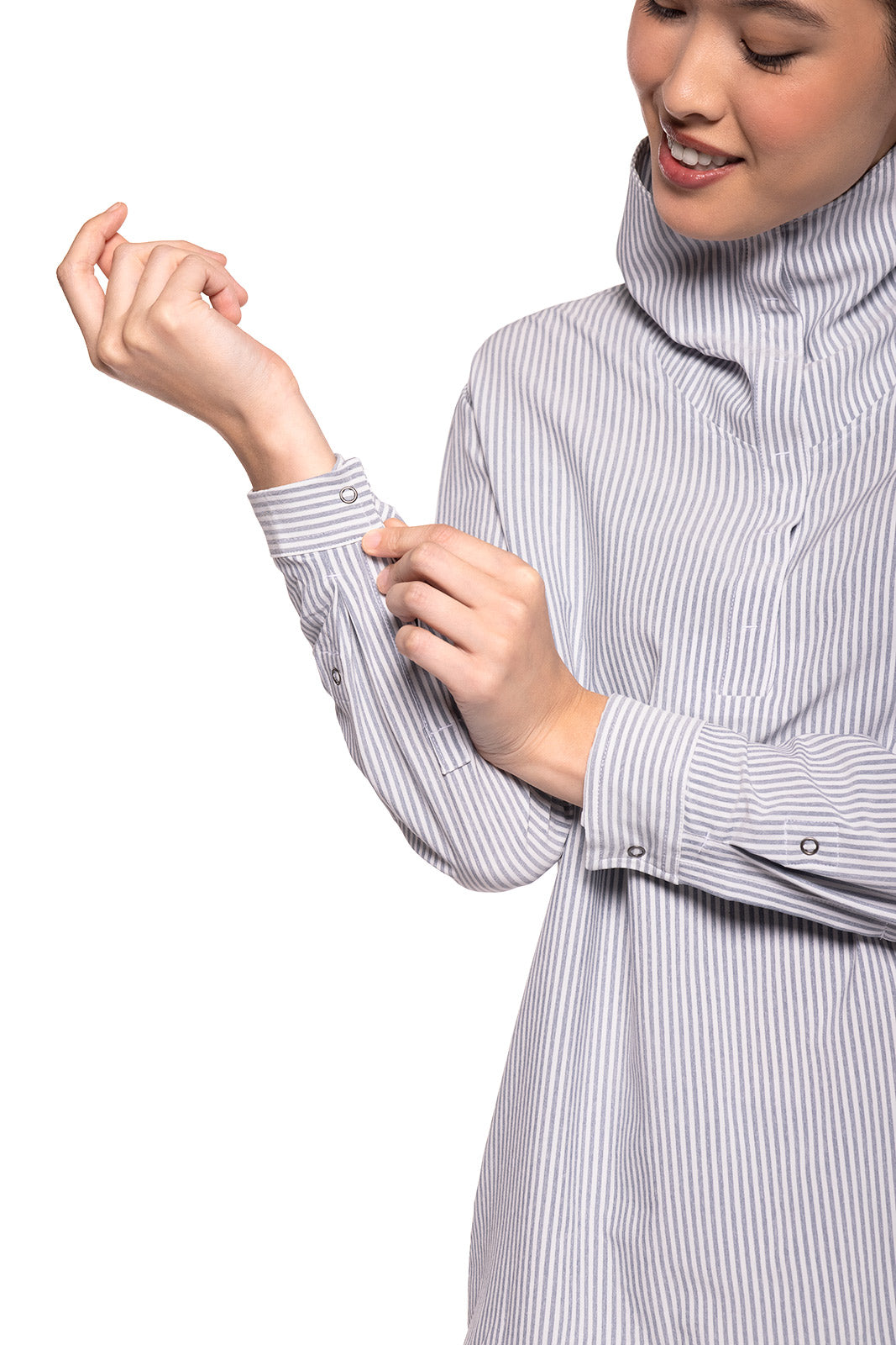 Women's Catona Funnel Neck Tunic Top - White & Navy Striped Casual Blouse for Work, Office & Everyday Wear
