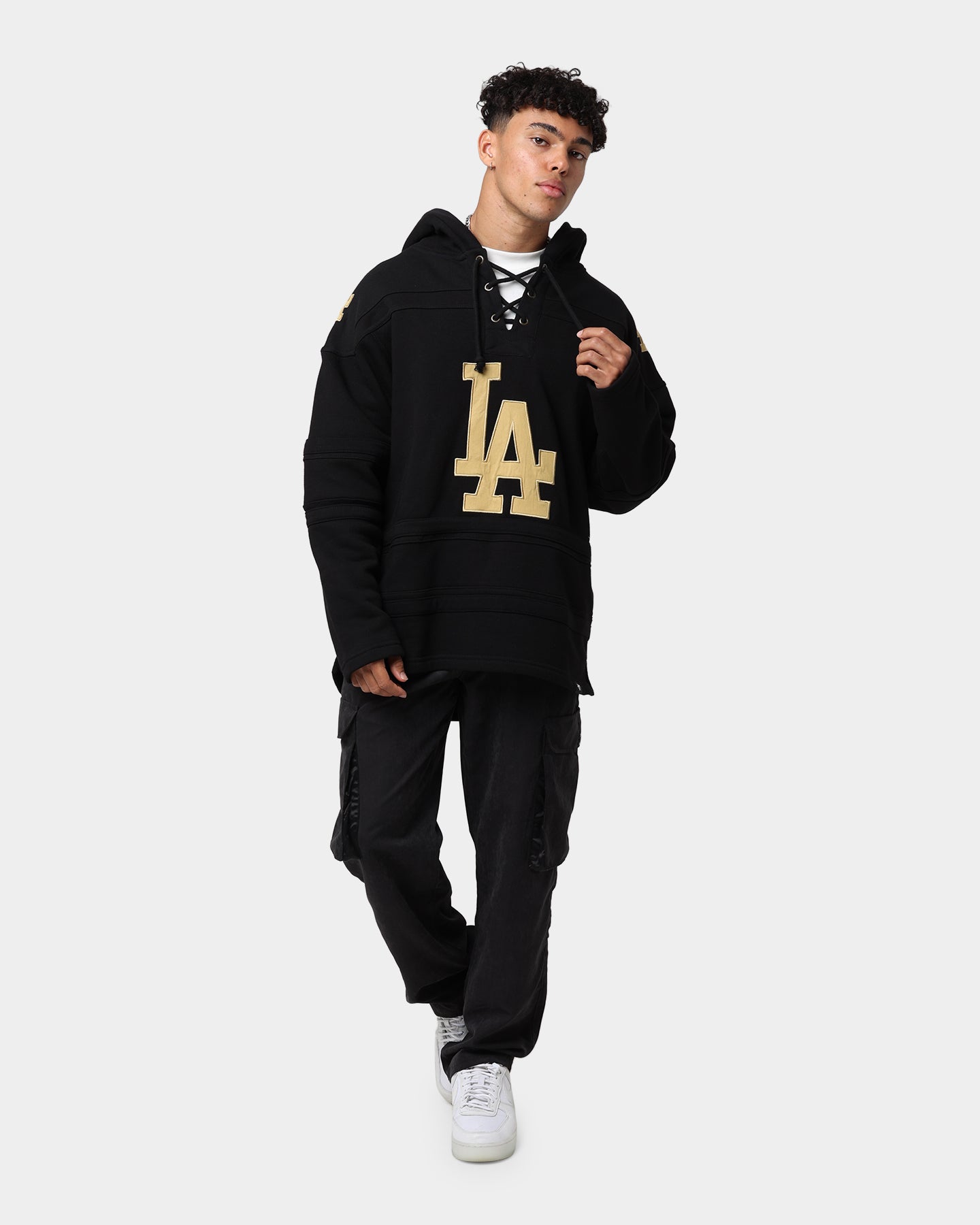 47 Brand Los Angeles Dodgers Superior Lacer Hoodie Black/Gold - Men's Baseball Fan Zip-Up Sweatshirt for Game Day & Casual Wear