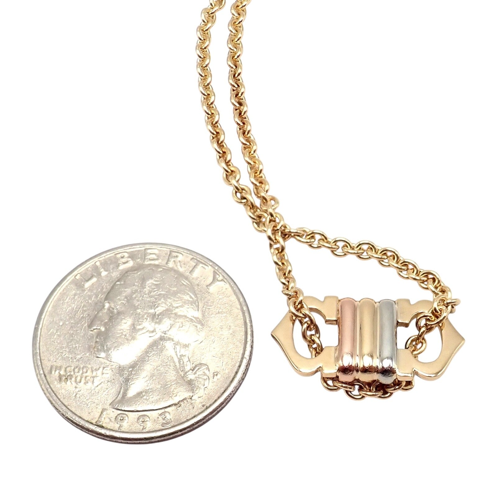 Authentic Cartier 18k Tri-Color Gold Double C Charm Pendant Necklace for Women - Luxury Jewelry Gift for Anniversary, Birthday & Special Occasions