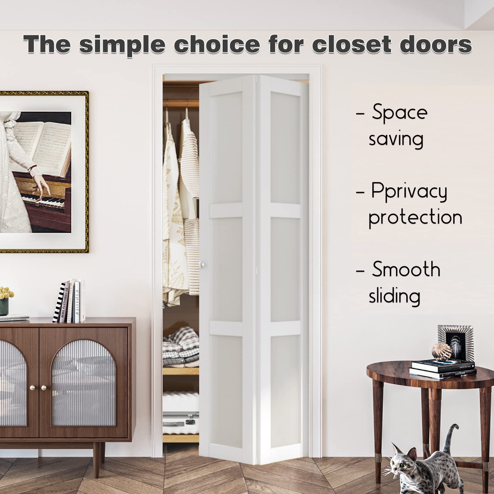 3 Panel Frosted Glass Bi-Fold Closet Door - 36