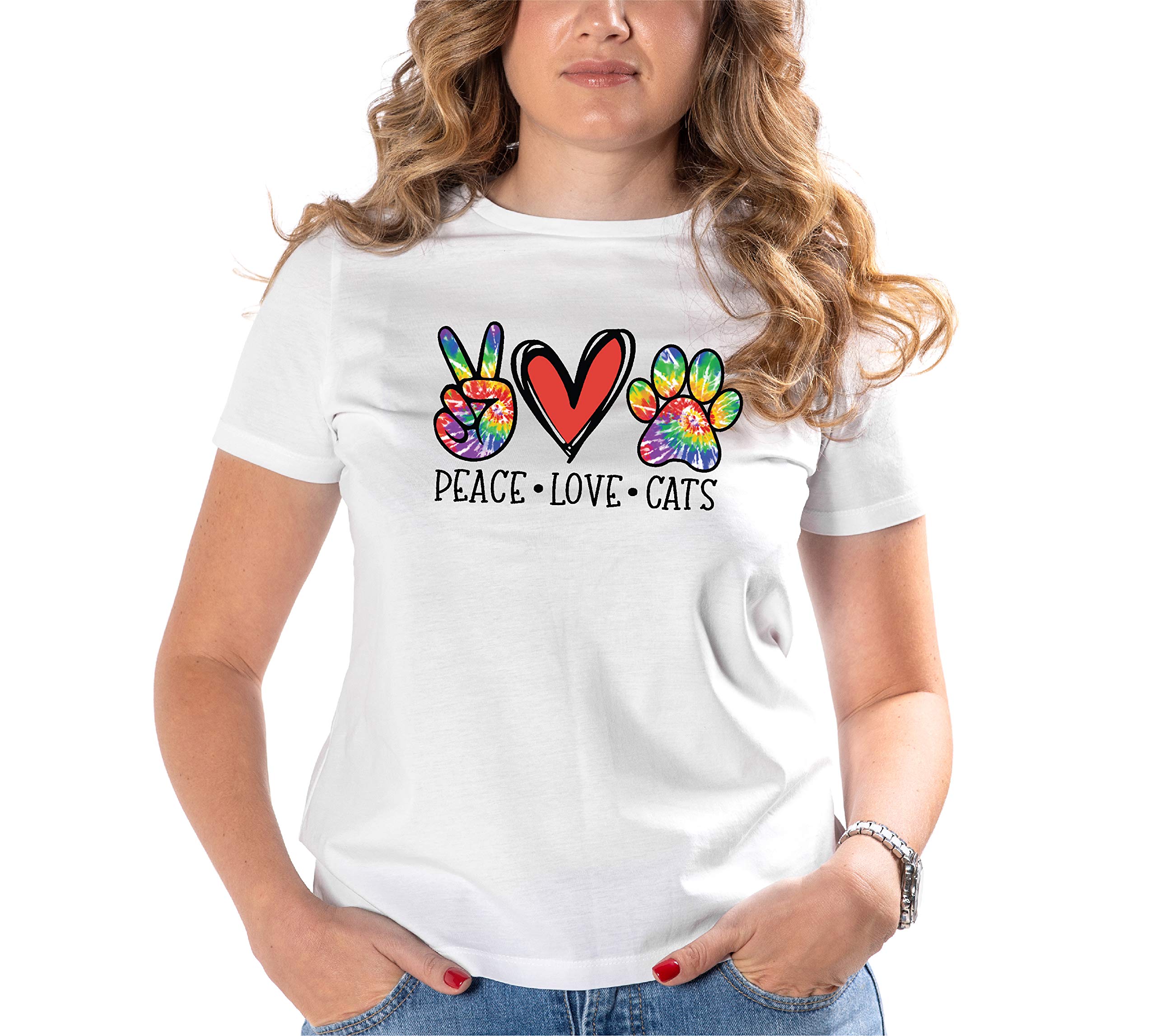 Custom Women's Peace Love Dogs & Cats Graphic T-Shirt - Moisture-Wicking Polyester Tee with Inspirational Sayings (Sizes S-XL) - Perfect Gift for Pet Lovers, Casual Wear & Outdoor Activities