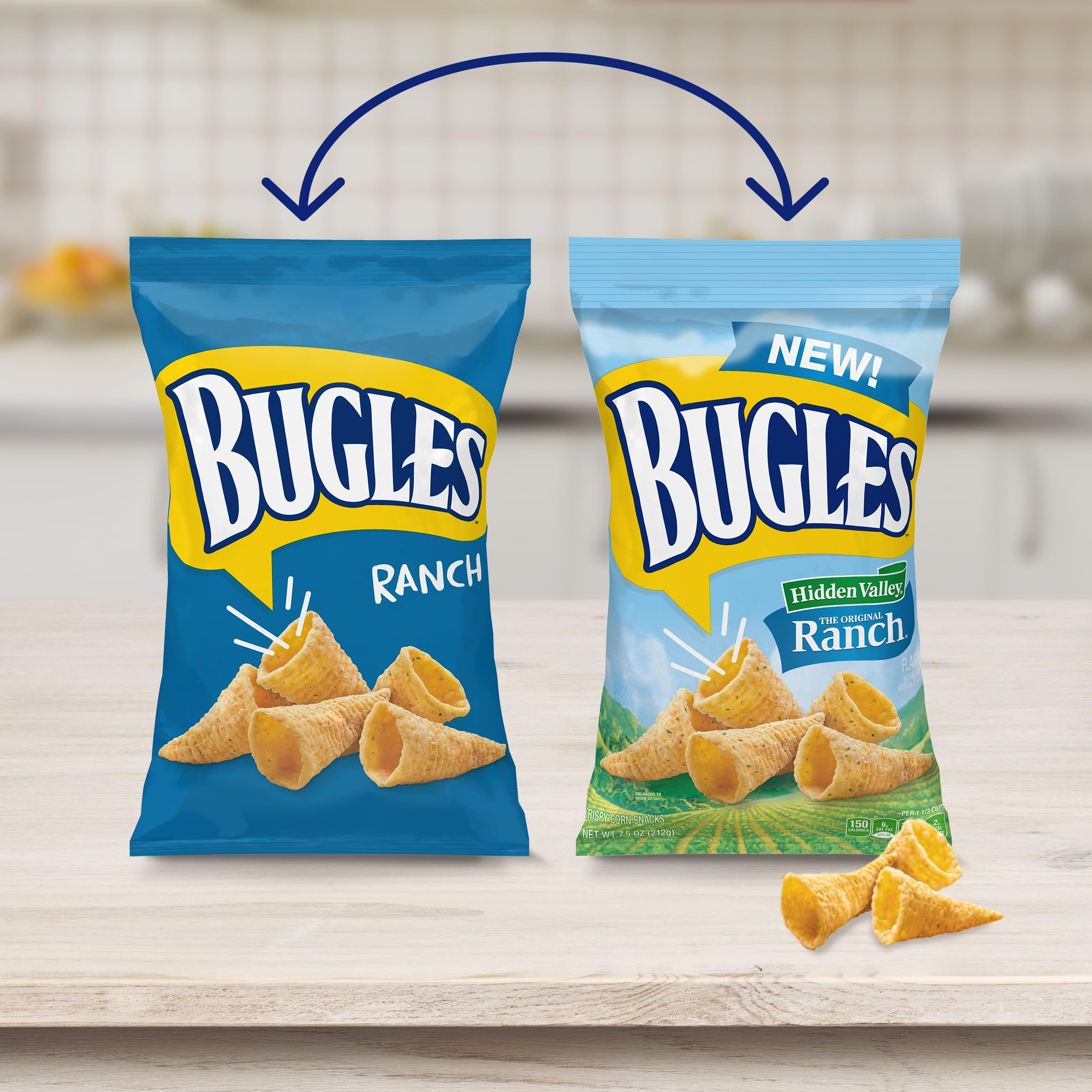 Bugles Crispy Corn Snacks - Hidden Valley Ranch Flavor (7.5 oz) | Crunchy Party Snacks for Movie Nights, Road Trips & Office Breaks