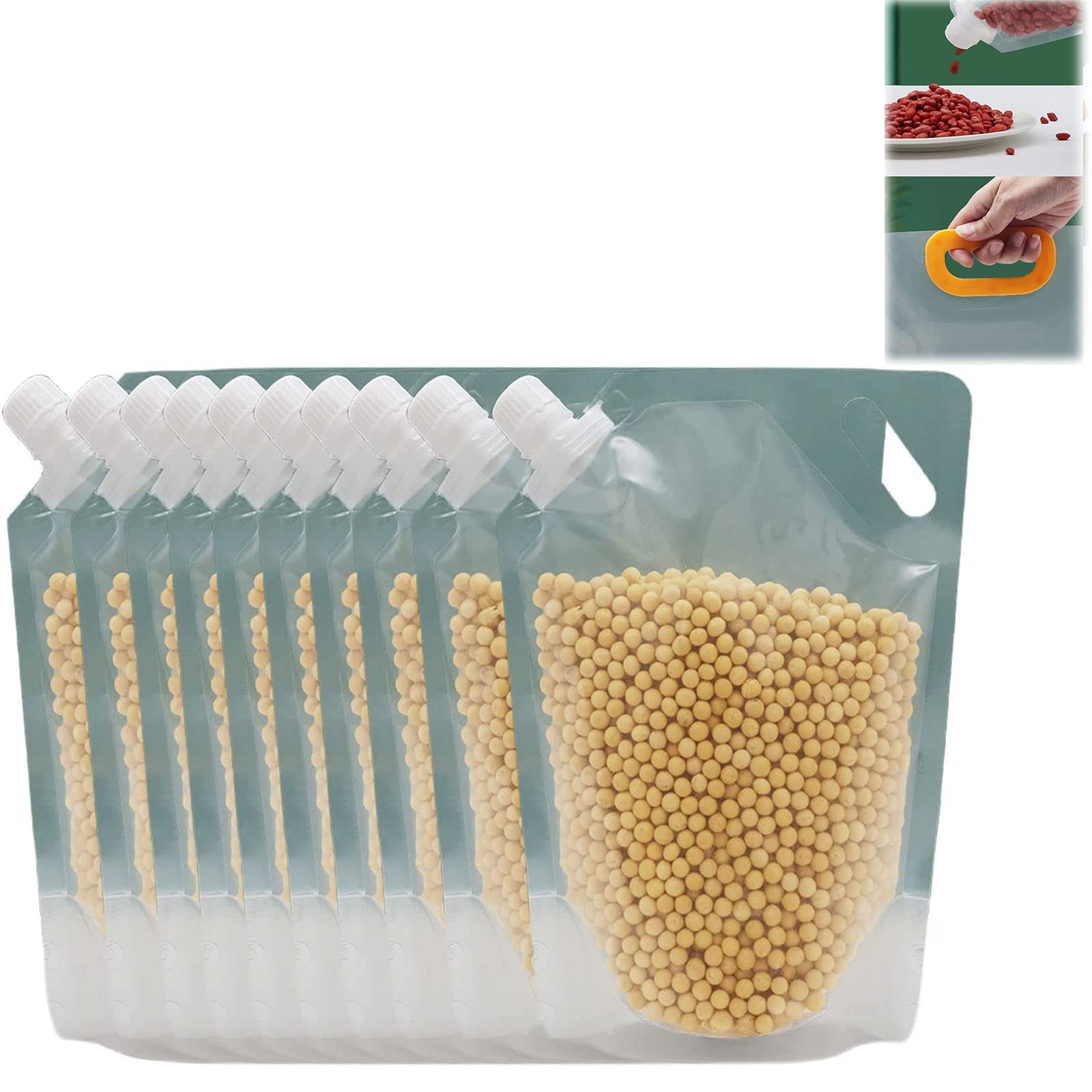 10-Pack Transparent Grain Storage Bags - Moisture-Proof, Resealable, Stand-Up Vacuum Sealed Food Storage Bags for Rice, Flour, Cereal - Large Capacity, Washable & Reusable for Kitchen Pantry Organization