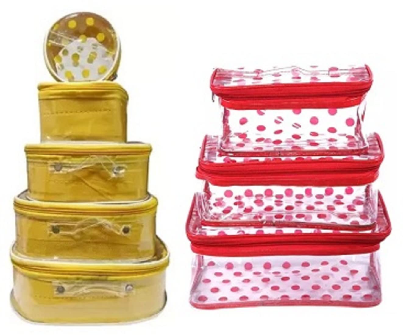 2-Piece Vanity Box Set with Makeup Kit & Jewelry Pouch - Travel Organizer (Yellow, Red) for Home & Travel