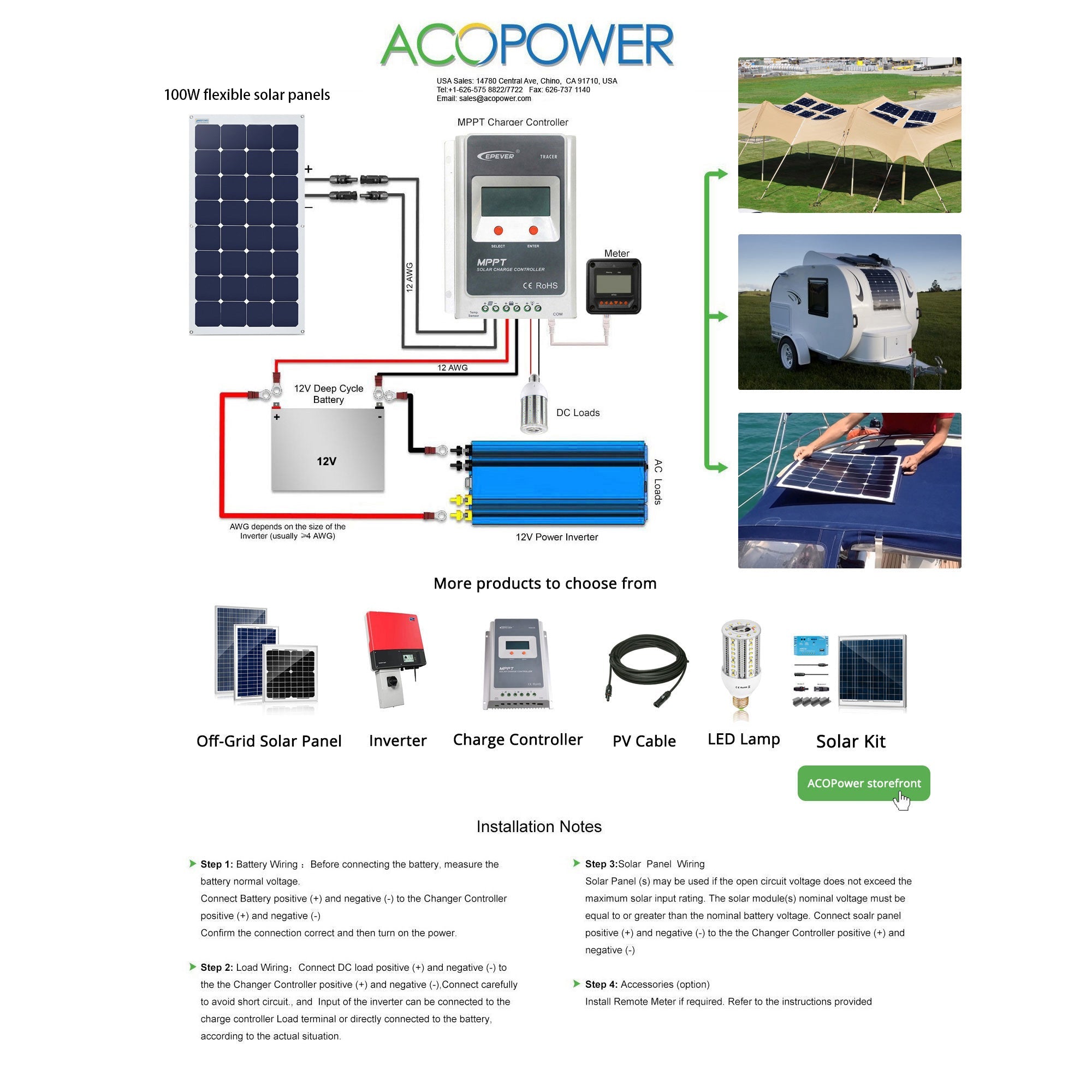 ACOPower 110W 12V Flexible Thin Lightweight ETFE Solar Panel with Connector - Perfect for RV, Boat, Camping & Off-Grid Power Supply