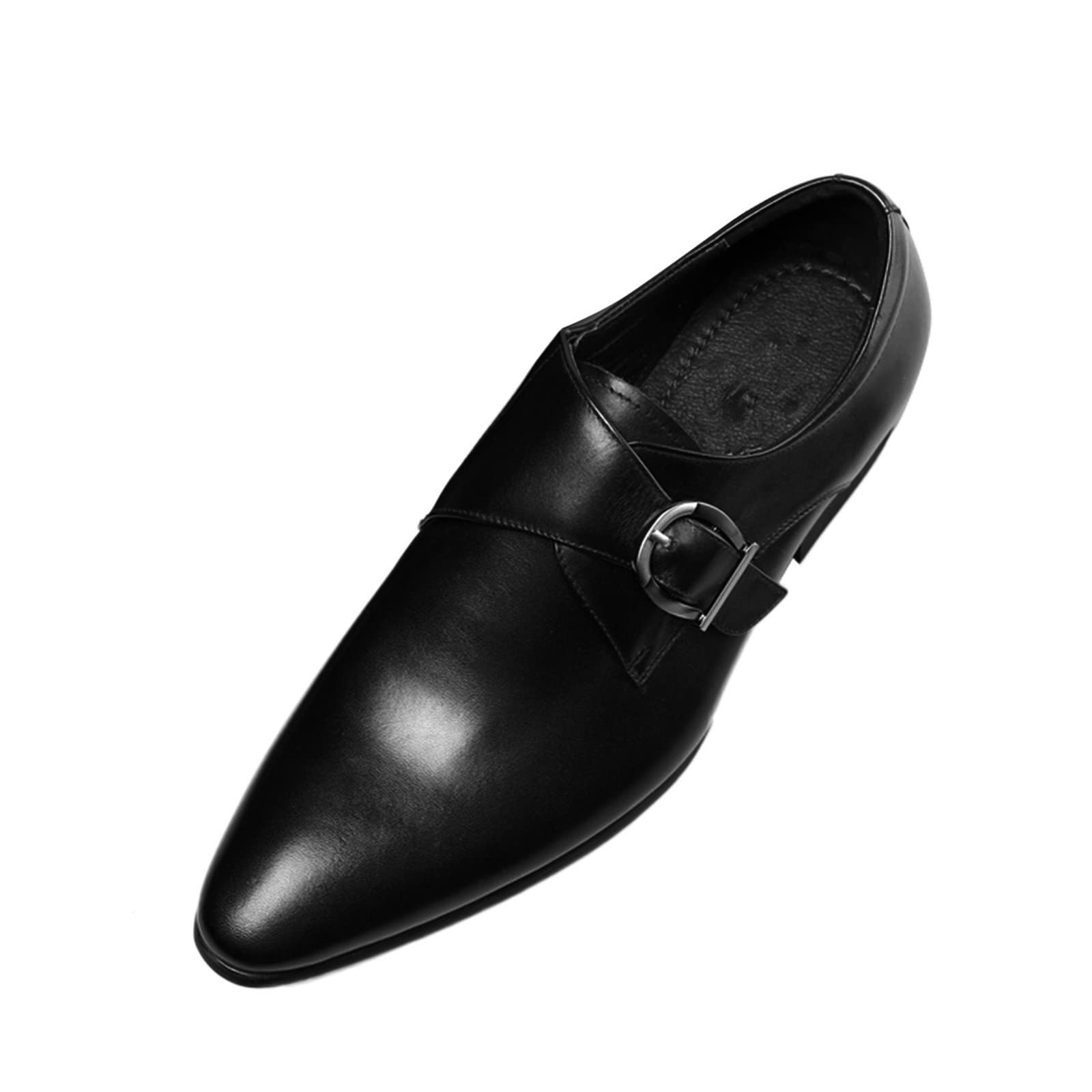 Men's Classic Brown Leather Oxford Shoes Size 9 with Metal Buckle - Business Formal Dress Shoes for Office, Wedding & Professional Occasions