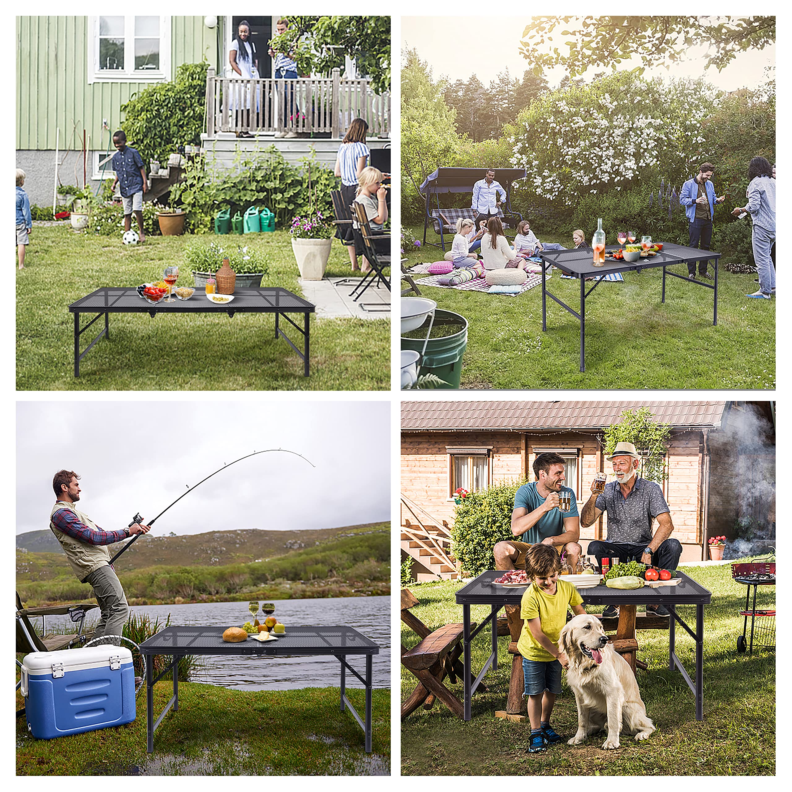 Premium Adjustable Height C-Shaped Grill Table - Outdoor Camping Cooking & Picnic Table with Mesh Bag & Carry Handle (47.3
