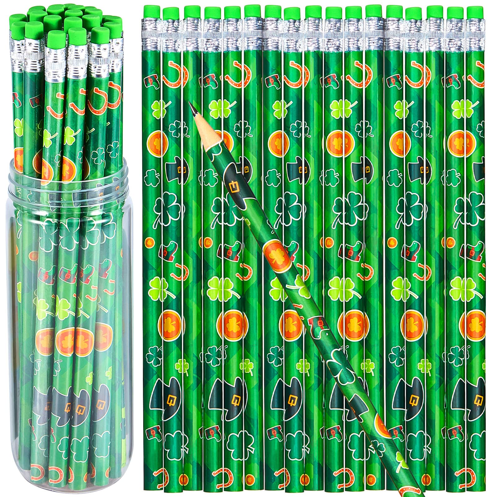 St. Patrick's Day Wooden Pencils for Kids - 36 Pack Shamrock Pencils, Classic Holiday Pencils for Preschoolers & Toddlers - Perfect for Classroom Rewards, Party Favors, and St. Patrick's Day Celebrations