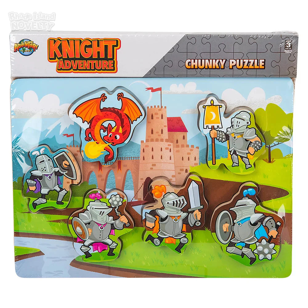 6 Piece Chunky Knights Wooden Puzzle - Montessori Toddler Learning Toy for Kids Ages 3-5 | Educational Brain Teaser for Preschool Classroom & Homeschool Activities
