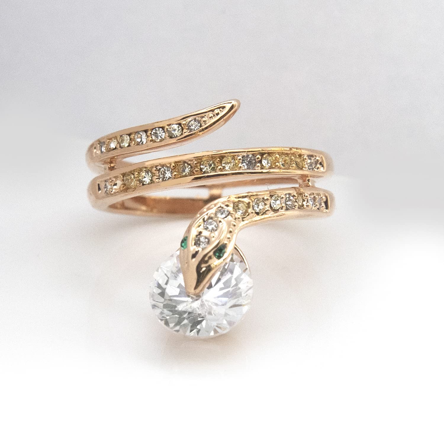 FC JORY Rose Gold Plated CZ Crystal Snake Cocktail Ring for Women - Elegant Statement Jewelry for Parties, Weddings & Special Occasions