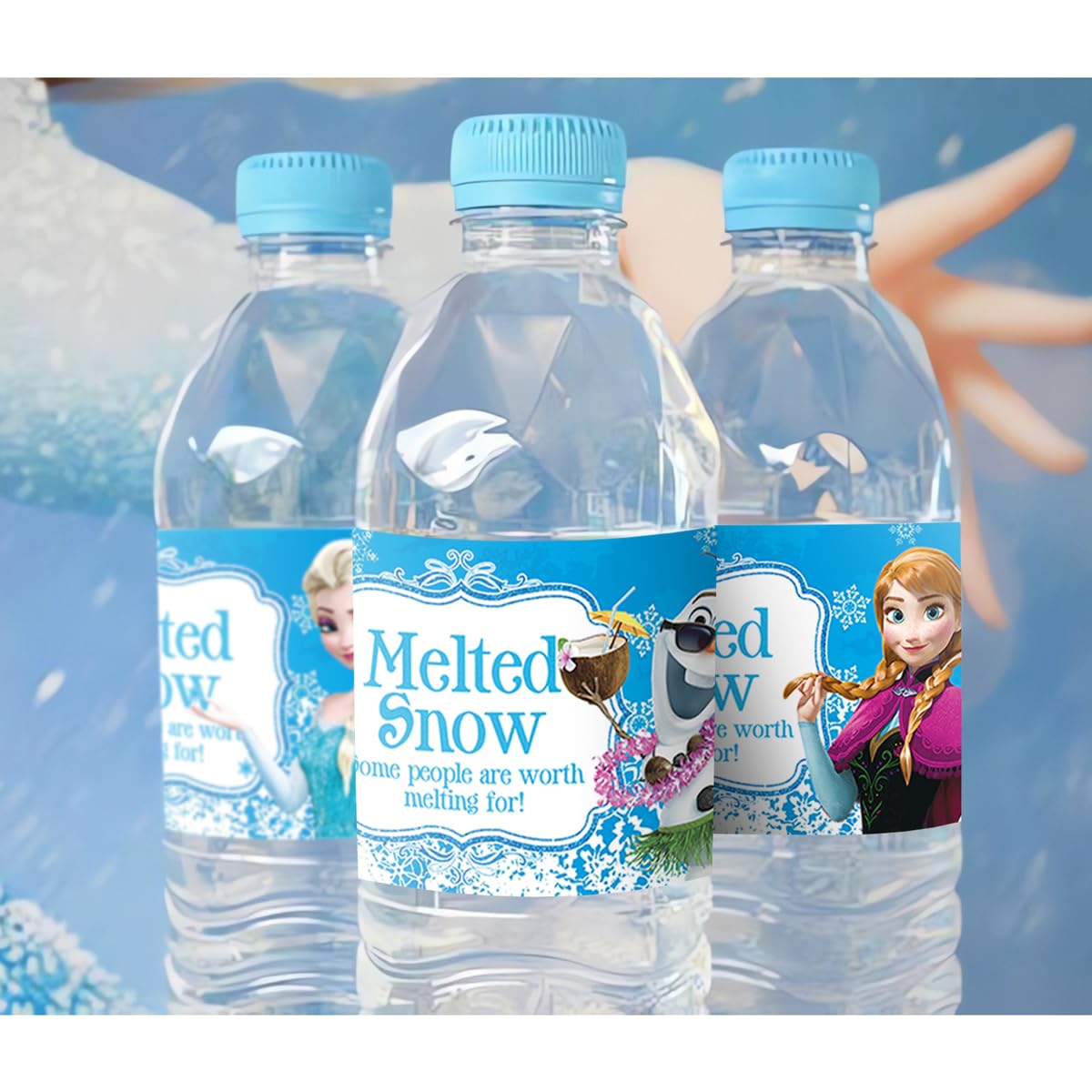 16 Pack Frozen Themed Water Bottle Labels - Waterproof Birthday Party Supplies for Kids, Boys & Girls - Perfect for Birthday Parties, Baby Showers & Summer Events