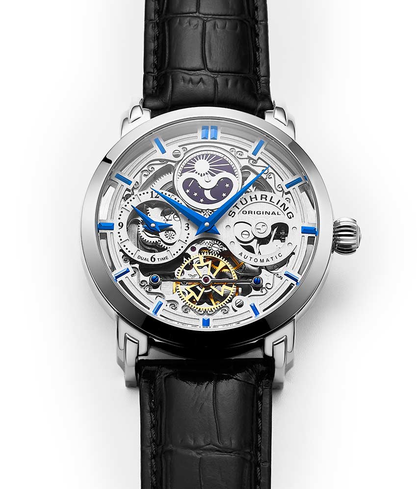 Anatol Dual Time 371 Automatic 46mm Skeleton Watch for Men - Luxury Stainless Steel Mechanical Timepiece with Exhibition Caseback - Perfect for Business, Formal Events & Gift Giving