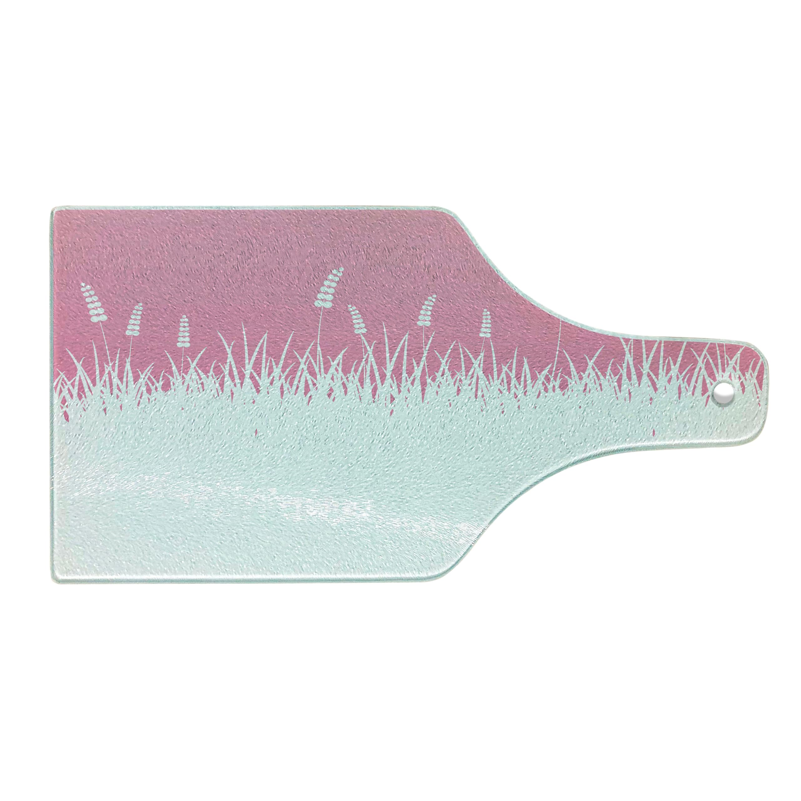 Ambesonne Pink Tempered Glass Cutting Board - Farm Life Inspired Art Print with Bushes & Wheat - Decorative Serving Board in Wine Bottle Shape (Hot Pink & White) - Perfect for Kitchen Prep, Charcuterie Displays & Wine Pairings