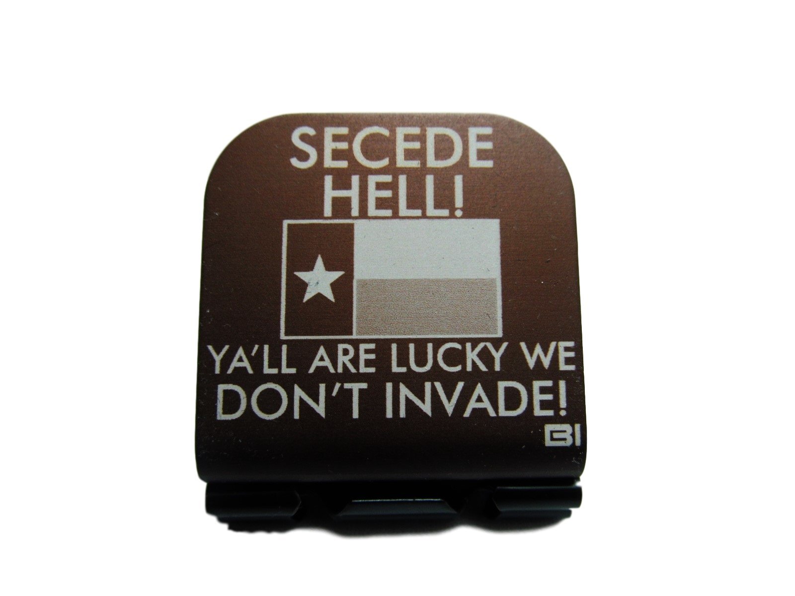 Secede Hell Texas Flag Laser Etched Hat Clip - Brown Distressed Style for Cowboy Hats, Baseball Caps & Outdoor Adventures