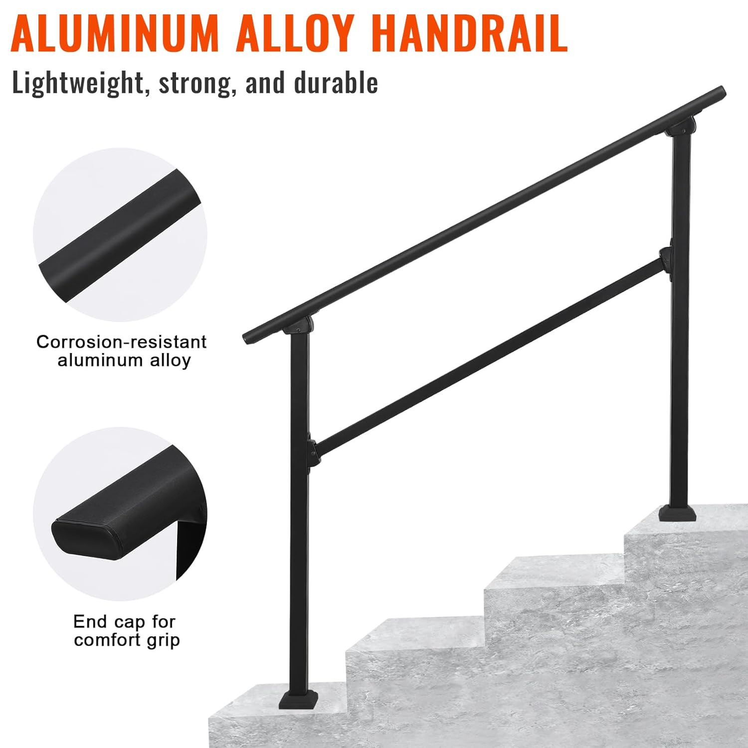 GARVEE 4-Step Outdoor Handrail - Durable Aluminum Alloy Stair Railing for Concrete Steps, Porch & Exterior Safety - Perfect for Home Entryways, Decks, and Patios (4 Steps)