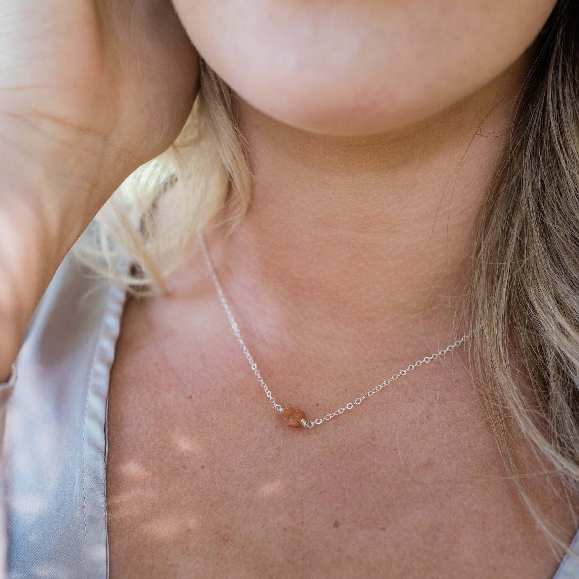 Raw Sunstone Crystal Nugget Necklace – Natural Gemstone Jewelry for Women, Healing Crystal Pendant for Energy & Positivity | Perfect for Meditation, Yoga & Spiritual Gifts