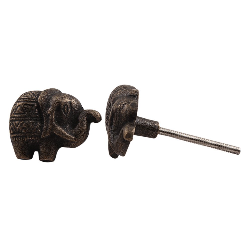 Antique Elephant Drawer Knobs - 4pcs Iron Handcrafted Pulls for Kids Dresser & Kitchen Cabinets