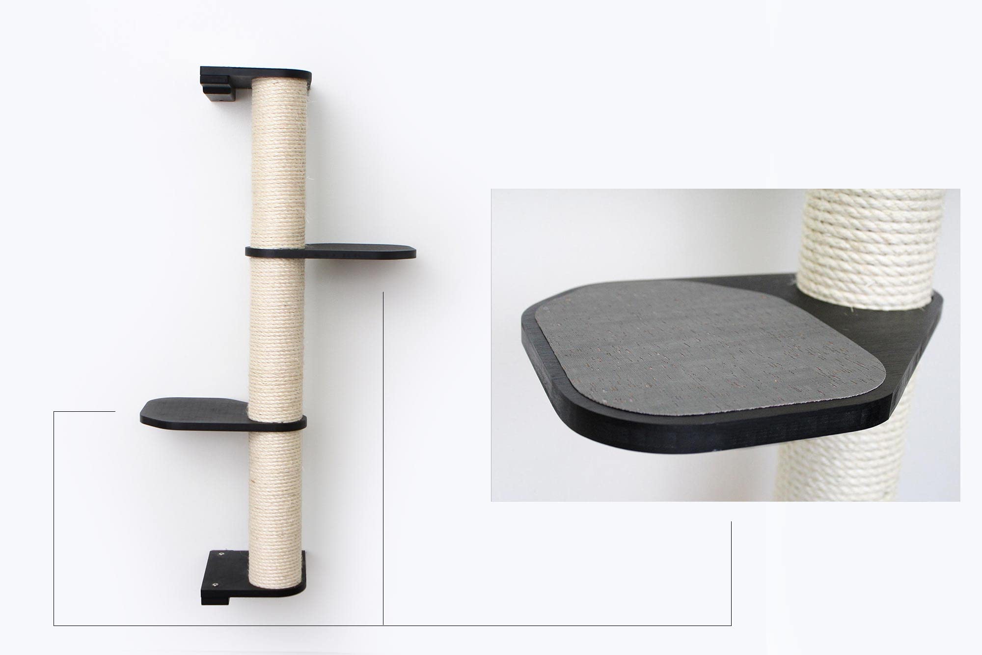 3-Tier Cat Scratching Post with Cat Shelves - Bamboo & Sisal Wall Scratcher for Indoor Cats - Durable Modern Cat Furniture for Climbing, Scratching & Lounging - Perfect for Small Spaces & Cat Play Areas