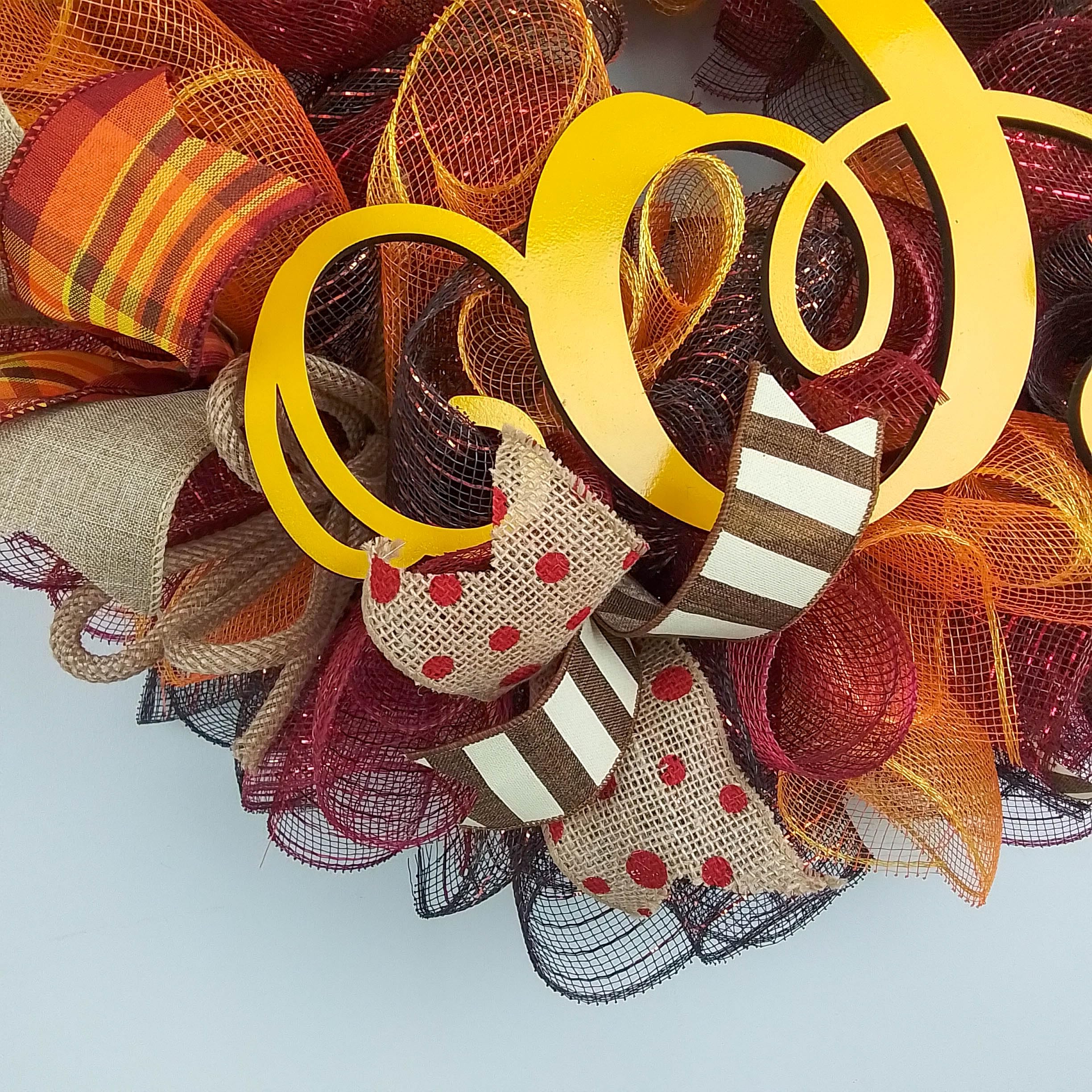 24 Inch Fall Wreath for Front Door - Burlap Thanksgiving Autumn Monogram Wreath in Brown, Maroon, Red, Orange & Yellow | Seasonal Home Decor | Perfect for Thanksgiving, Halloween & Autumn Door Decorations (Yellow Monogram F2)