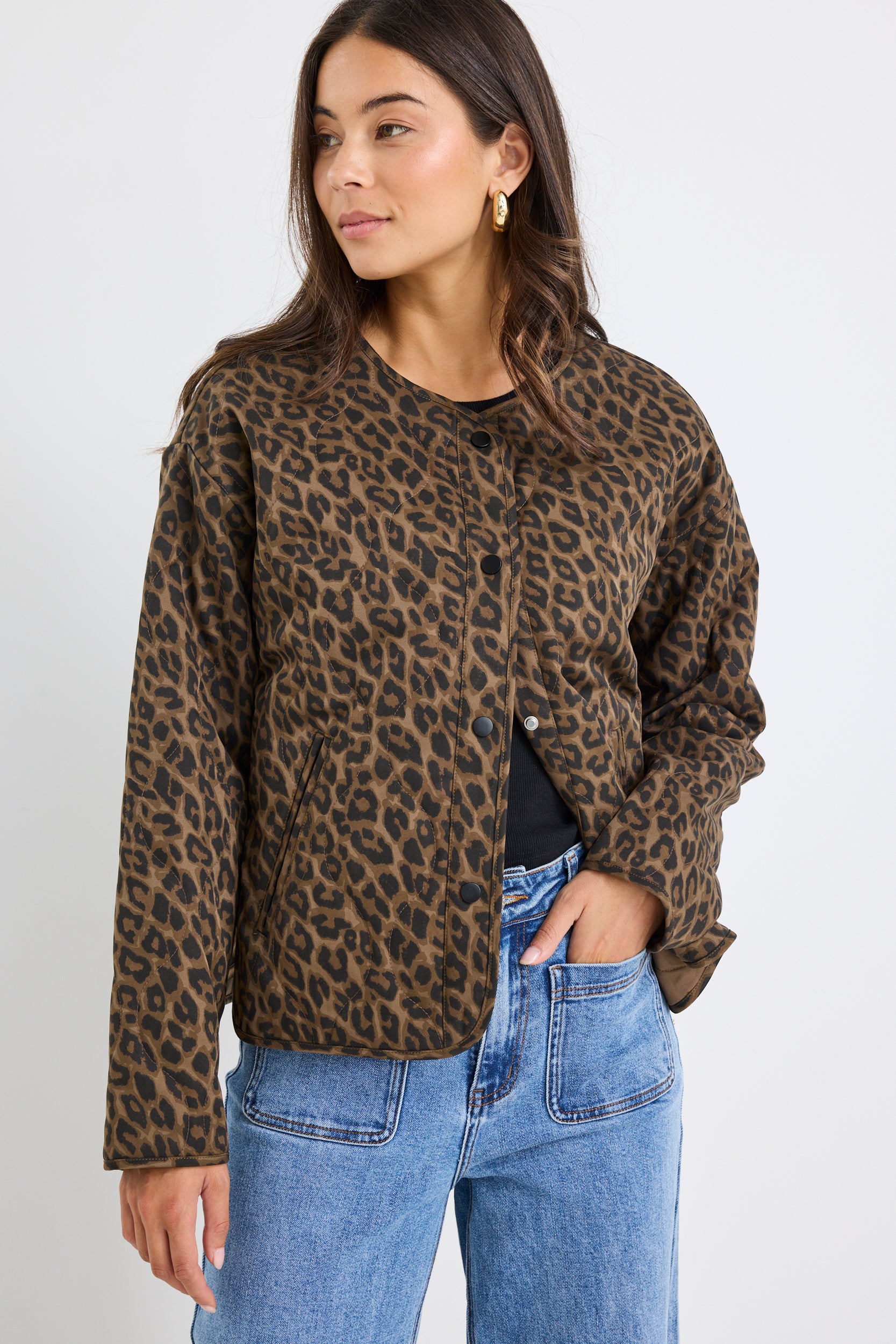 Apex Animal Print Collarless Puffer Jacket for Women - Winter Fashion Outerwear for Casual & Street Style