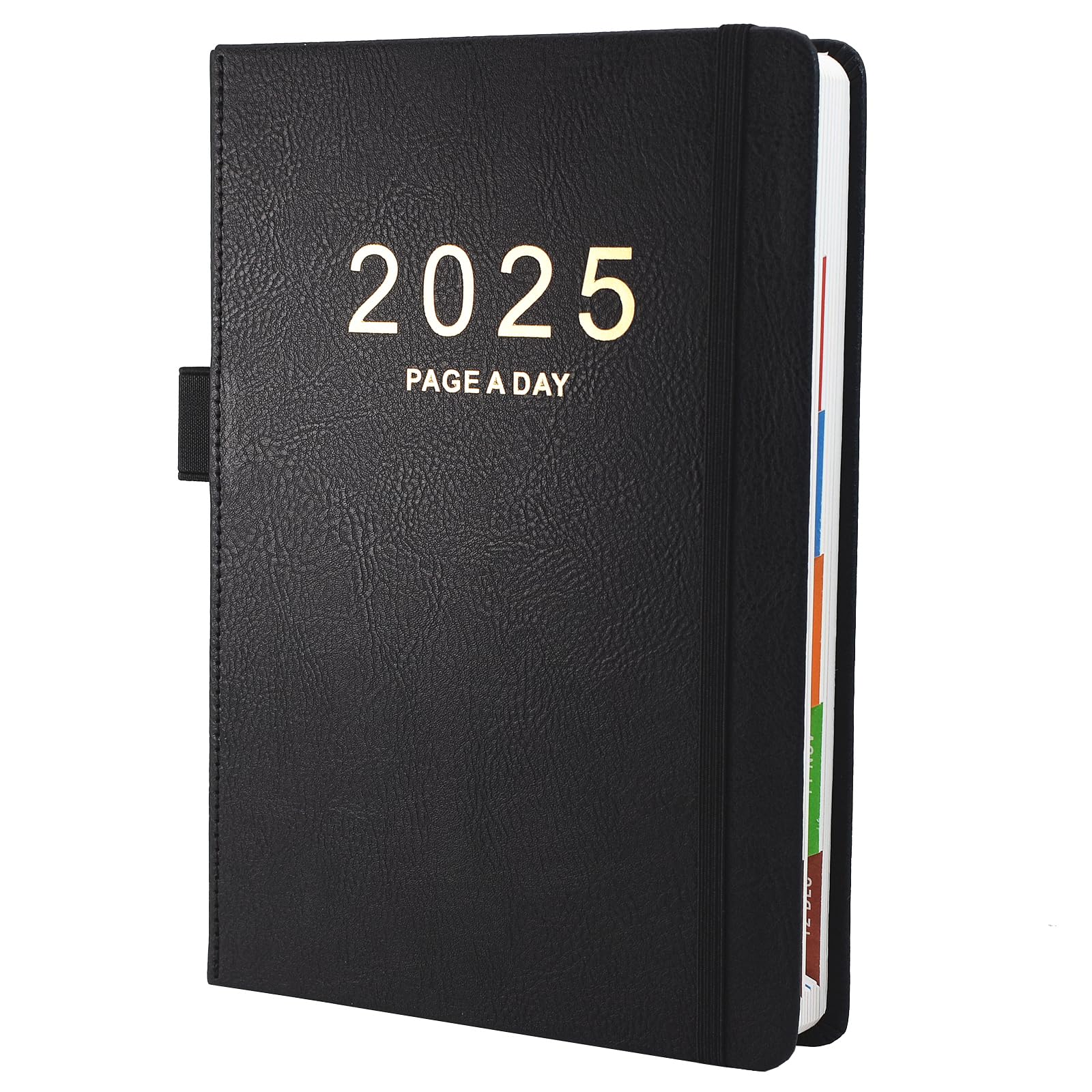 2025 A5 Daily Planner - Jan to Dec, Day Per Page Productivity Organizer with Colorful Monthly Tabs & Inner Pocket, 5.9