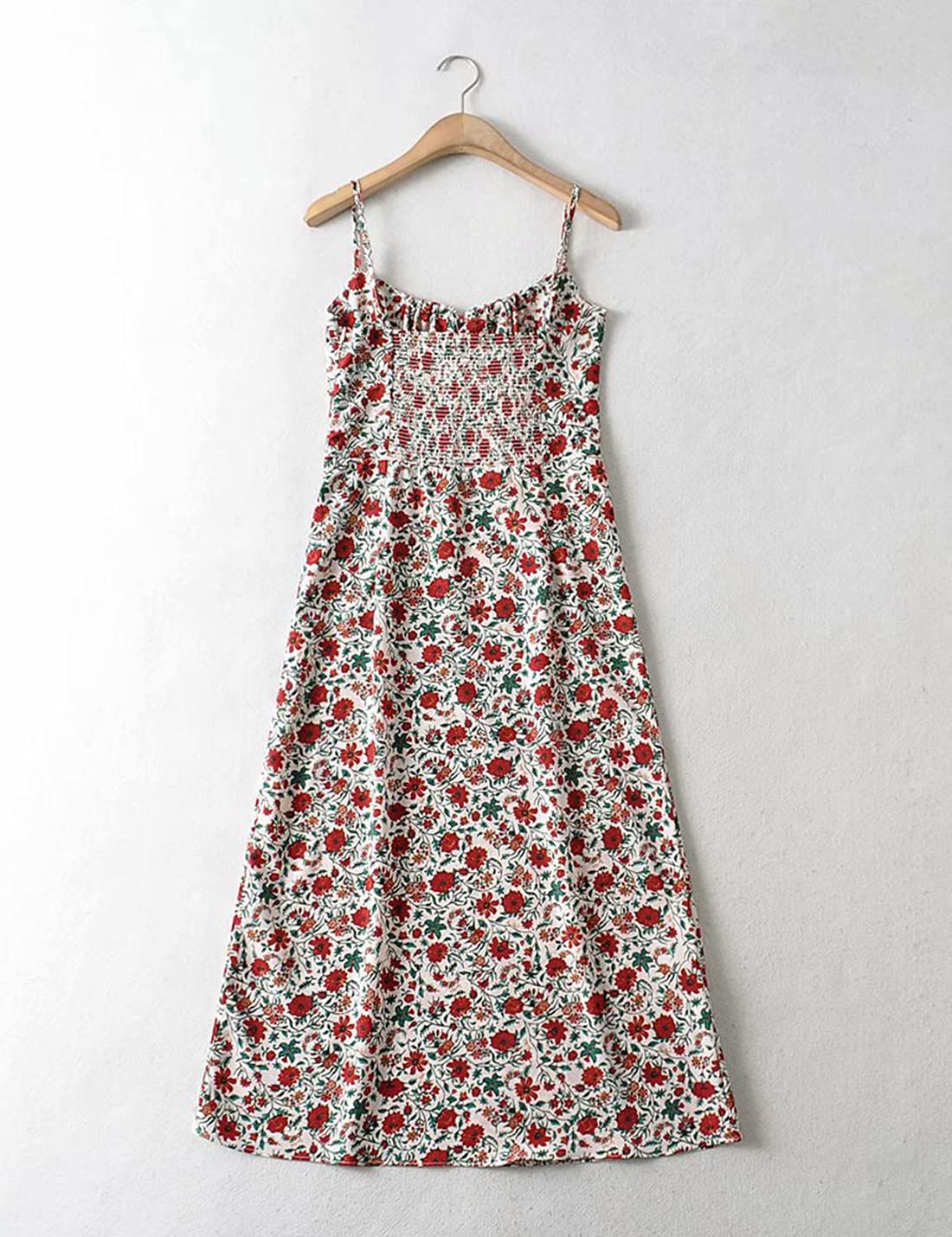 Omoone Women's Floral Summer Dress - Low-Cut Square Neck Spaghetti Strap Tie Bodycon Dress | 90s Y2K Style | Perfect for Beach, Vacation, Date Night & Party Wear