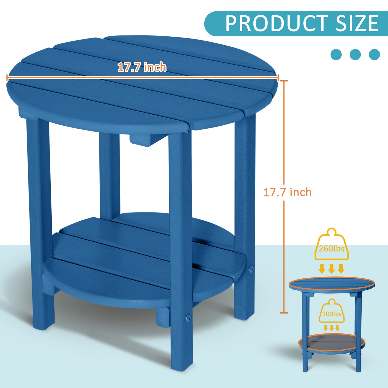 2-Tier Outdoor Side Table - HDPE Adirondack Patio End Table, Weather-Resistant Small Round Table for Garden, Deck & Poolside (Navy Blue) - Perfect for Drinks, Snacks & Outdoor Relaxation