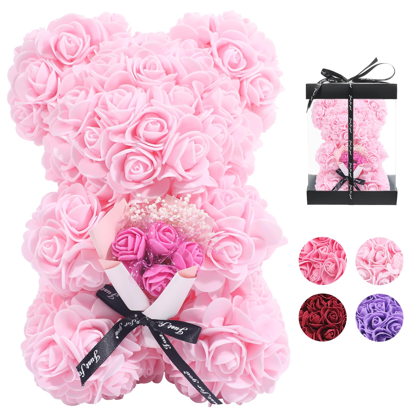 Rose Bear Teddy - Romantic Light Pink Rose Flower Bear Gift for Wife, Girlfriend, Mom | Perfect Birthday, Anniversary & Valentine's Day Present | Luxury Floral Keepsake for Women