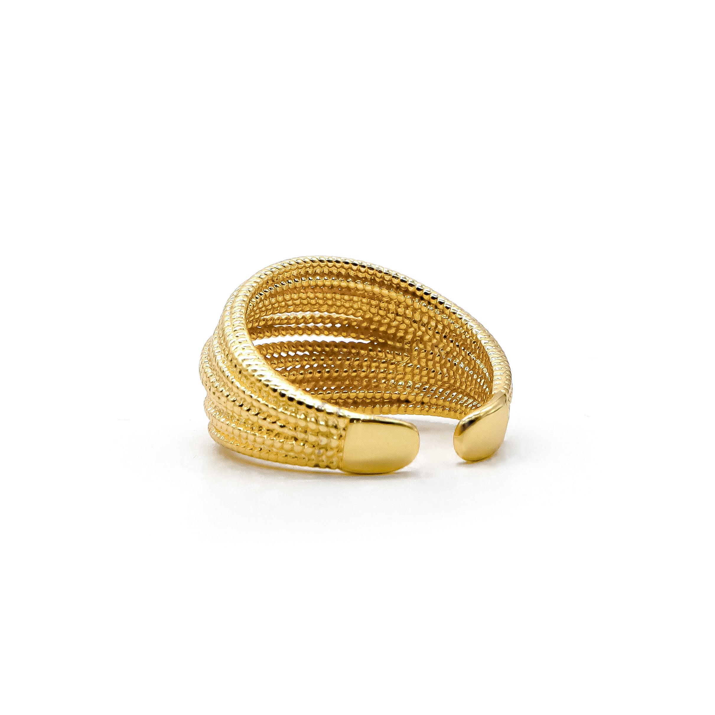 ROMALI 18K Gold Plated Textured Adjustable Ring for Women - Elegant Stackable Jewelry Gift for Birthday, Anniversary & Valentine's Day