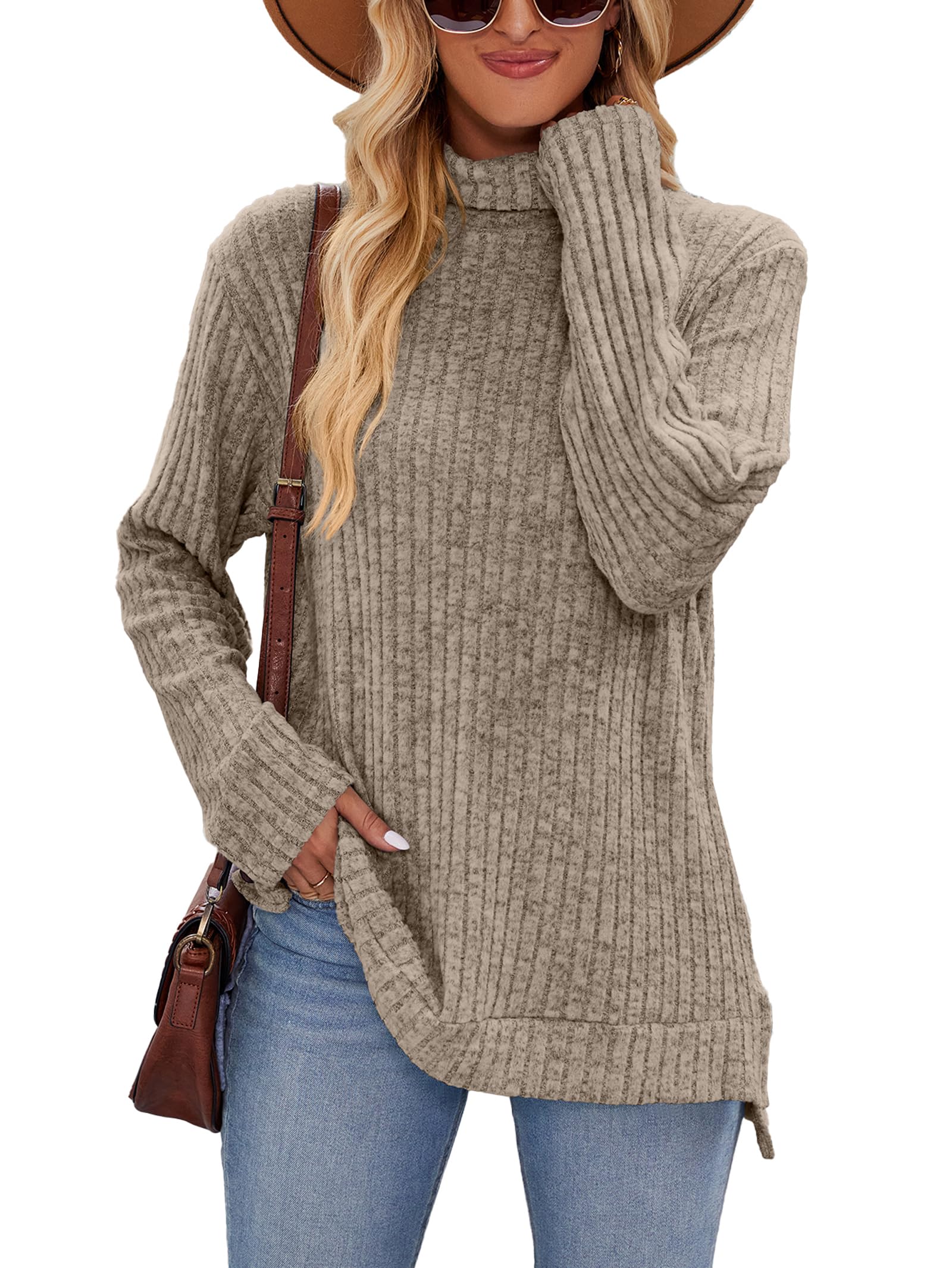 Famulily Women's Oversized Turtleneck Sweater - Long Sleeve Fall Winter Knit Jumper with Side Splits & Tunic Style | Cozy Casual Wear for Office, Dates & Holiday Outfits