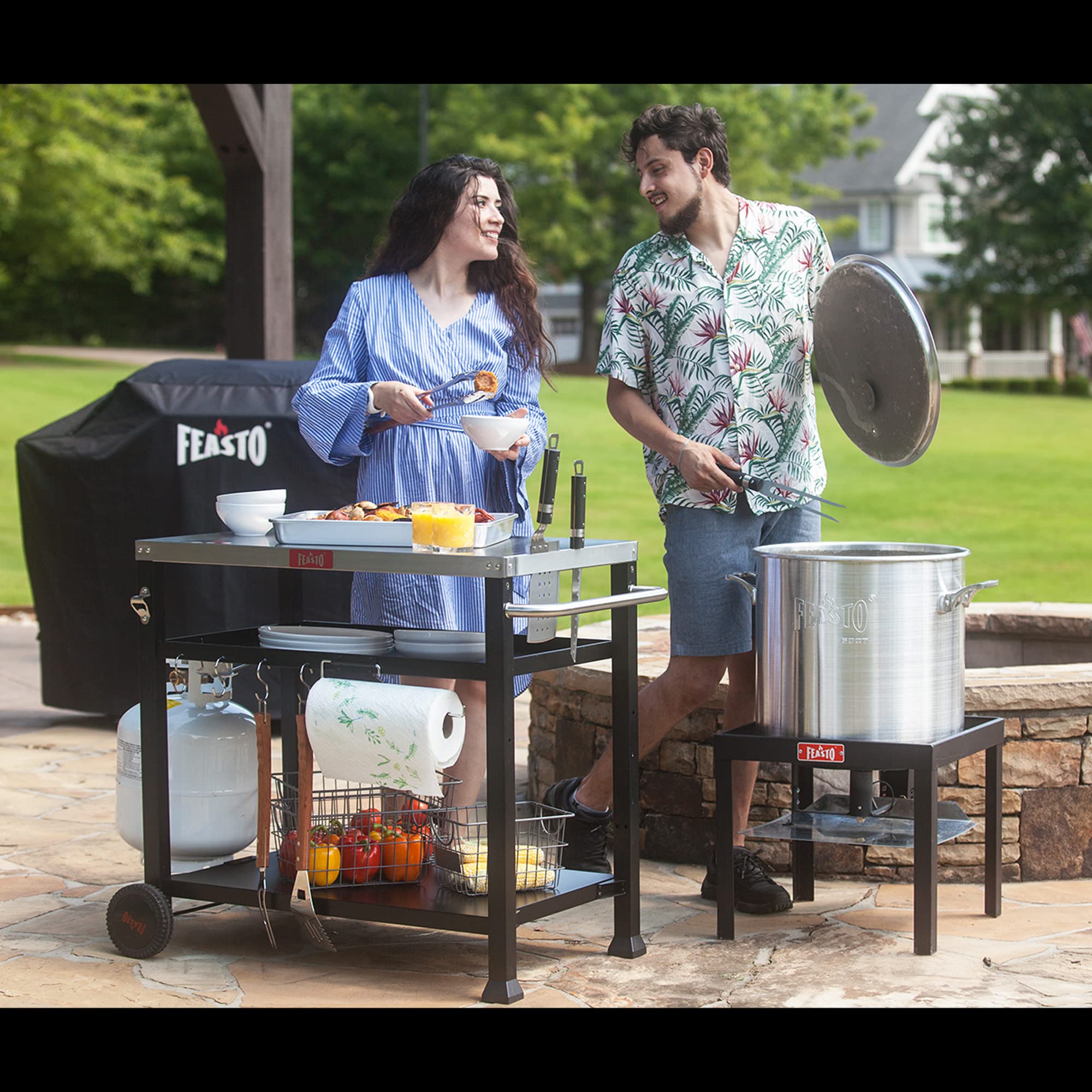 3-Shelf Outdoor Grill Table with Wheels - Portable Pizza Oven Stand for Ooni & Blackstone Griddle (33.5”x21.7”) - Heavy Duty Movable BBQ Cart for Indoor & Outdoor Cooking - Perfect for Backyard, Patio, Camping and Tailgating Parties