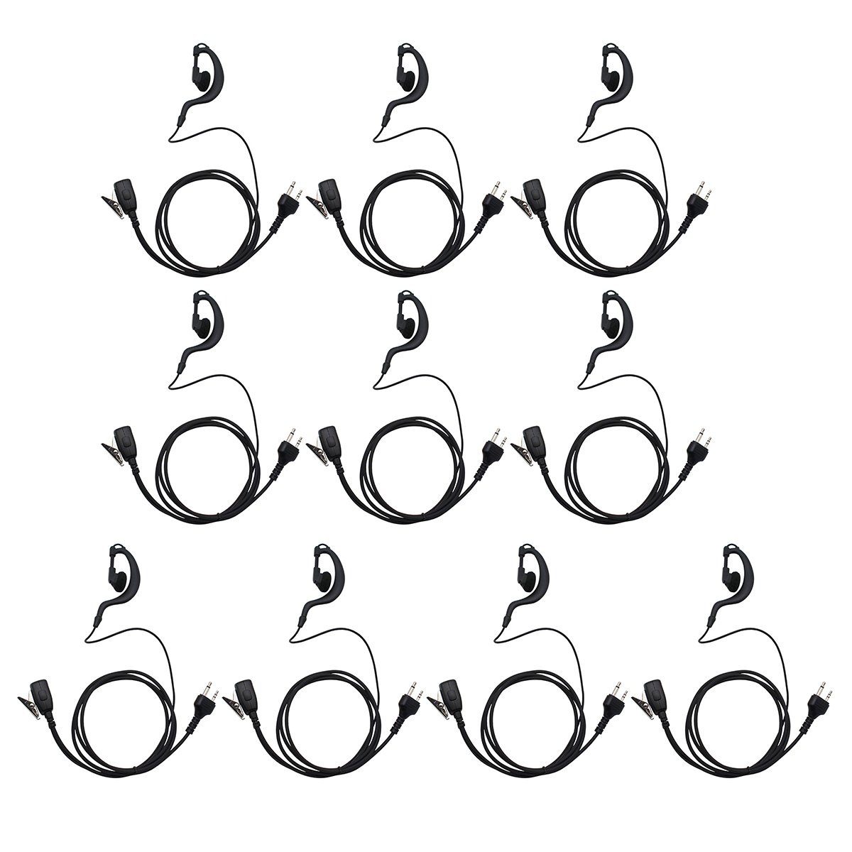 10 Pack Two-Way Radio Earpiece Headset with PTT Microphone - Compatible with Midland GMRS/FRS Radios for Construction, Security, and Outdoor Activities