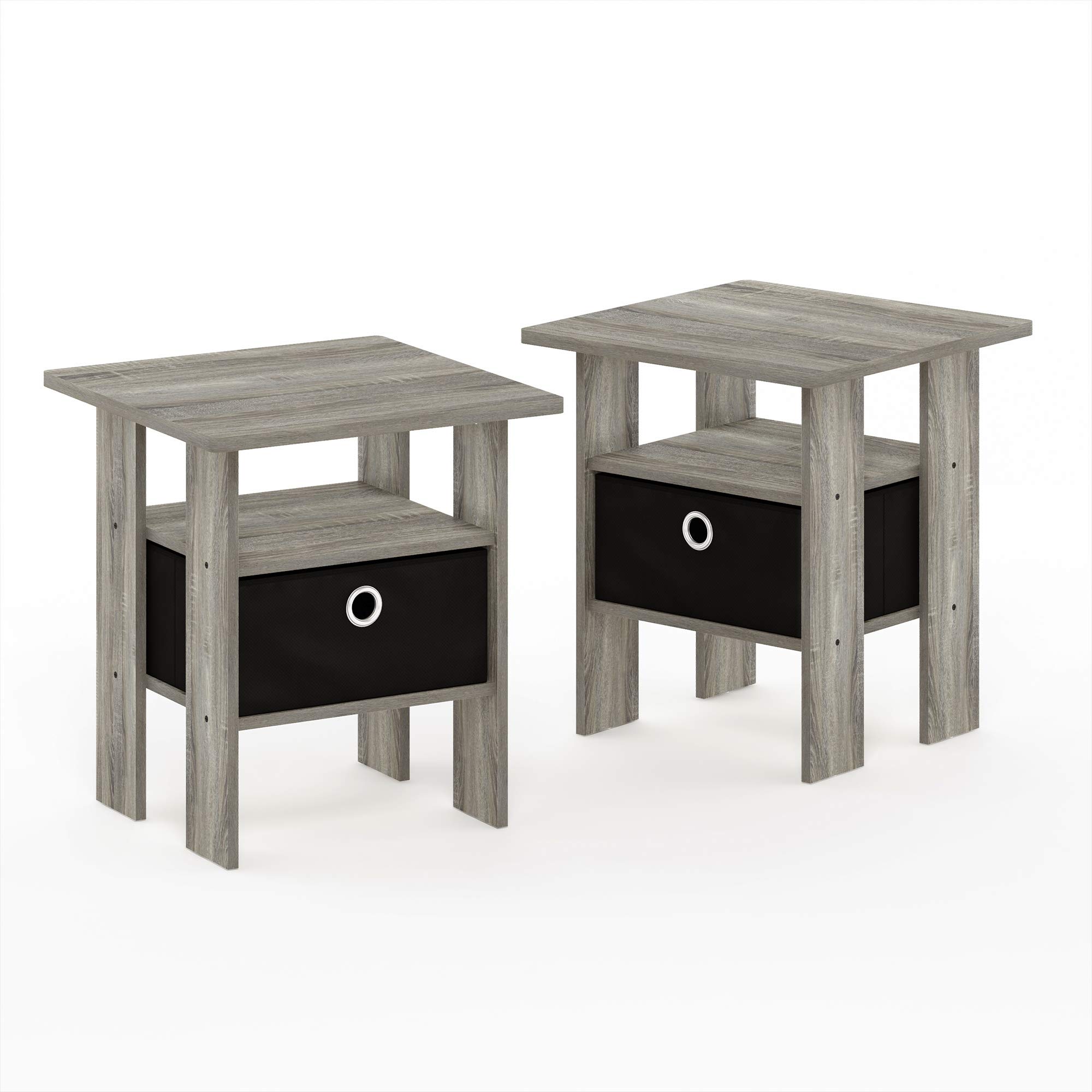 Furinno Econ Computer Desk and End Tables Set - French Oak Grey - Home Office & Living Room Furniture for Small Spaces