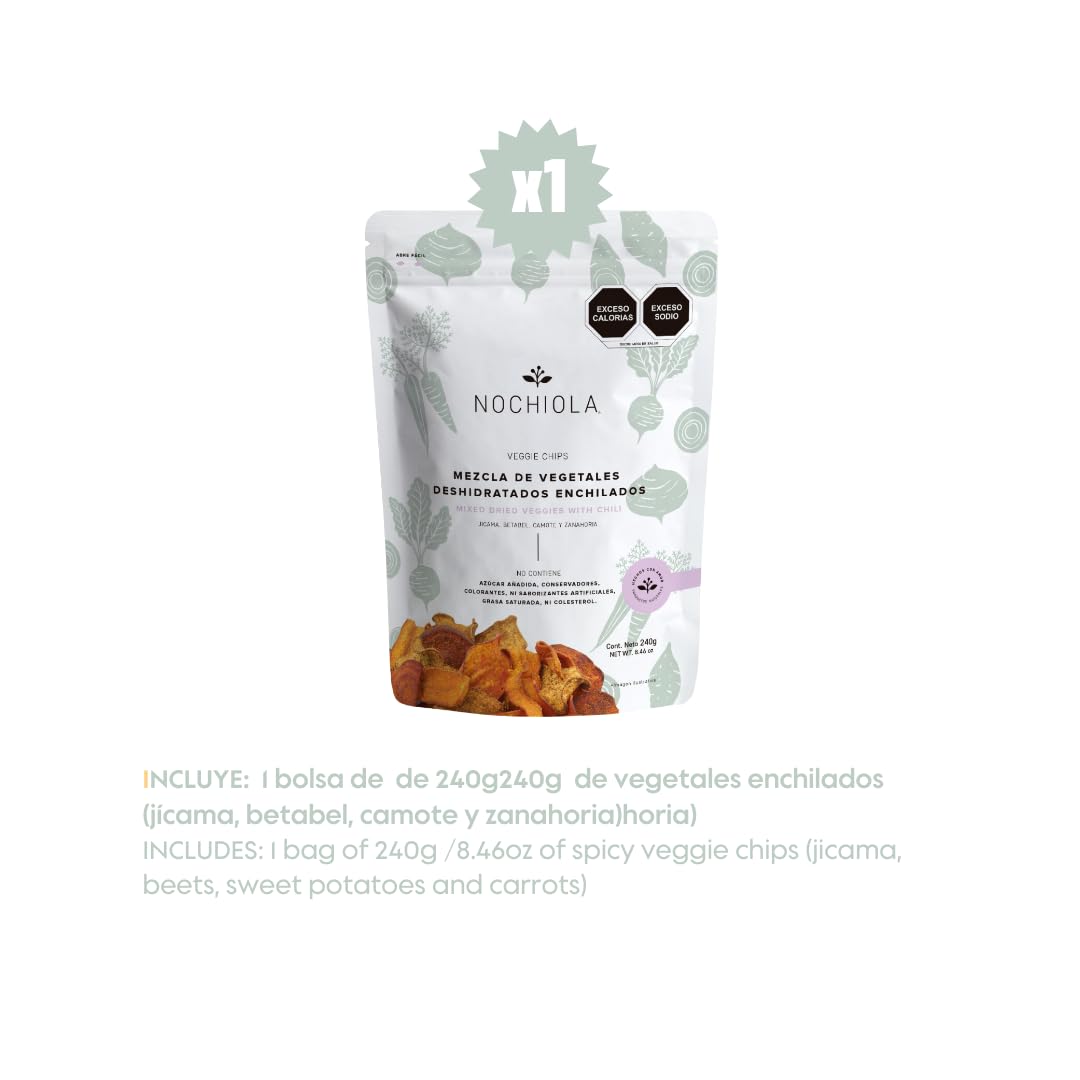 Nochiola Spicy Veggie Chips - Vegan, Gluten-Free, Healthy Snacks with Jicama, Beets, Sweet Potatoes & Carrots (240g/8.46oz) | Crunchy Plant-Based Chips for Parties, Road Trips & Keto Diet